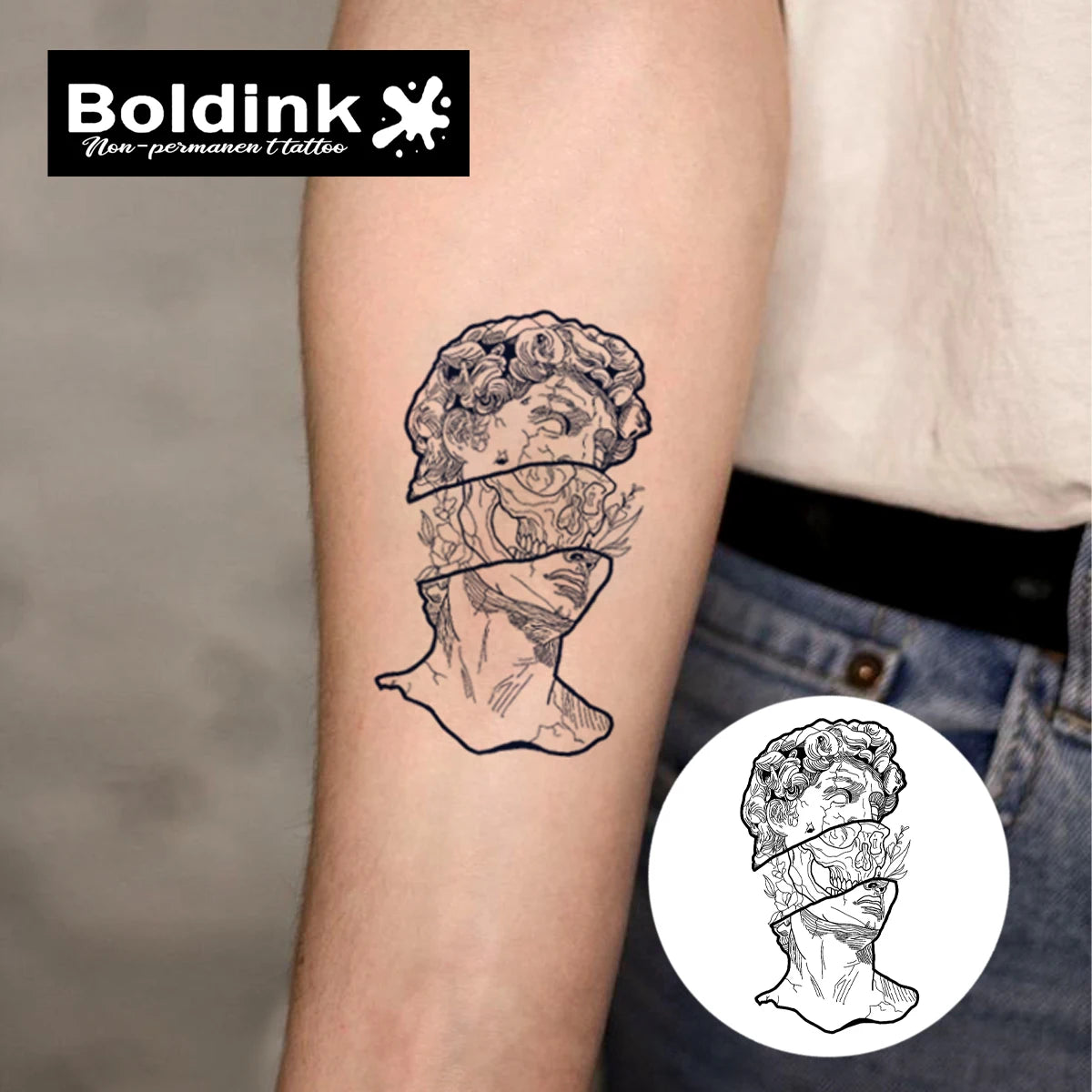 Muse Tattoo β Floral Statue Design (1PC)