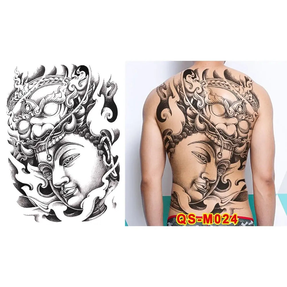 Full Back Water Transfer Tattoo Stickers – Angel Wings, Cross, Warrior Style Fake Tattoo for Men