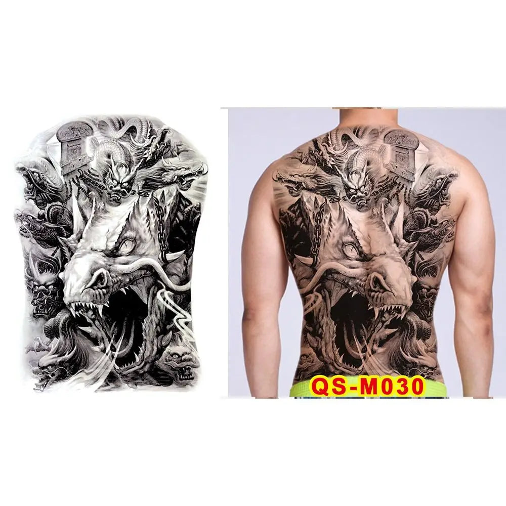 Full Back Water Transfer Tattoo Stickers – Angel Wings, Cross, Warrior Style Fake Tattoo for Men