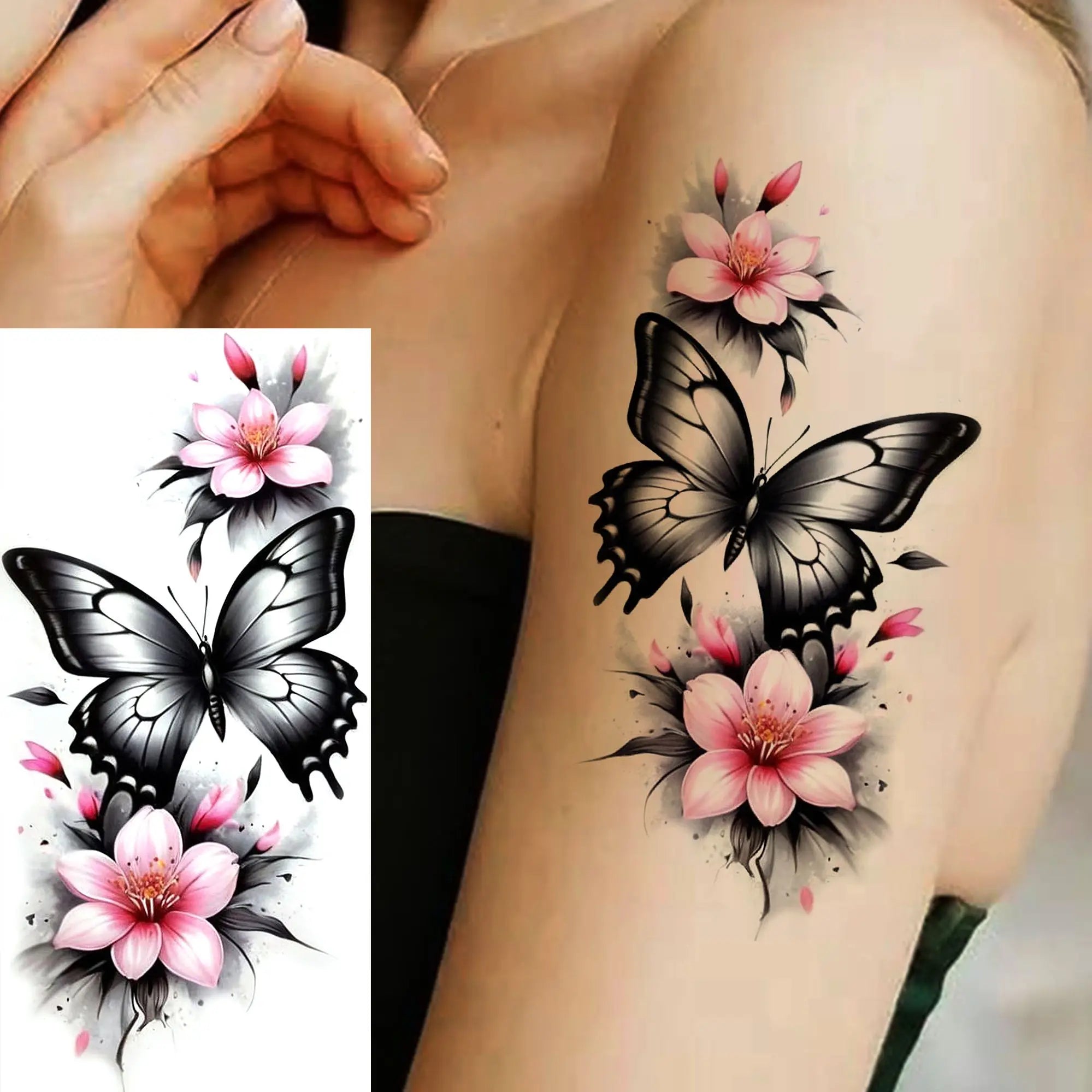 1 Sheet Phoenix Butterfly Flower Temporary Tattoo Sticker – Waterproof Realistic Fake Tattoos for Arm Back Waist