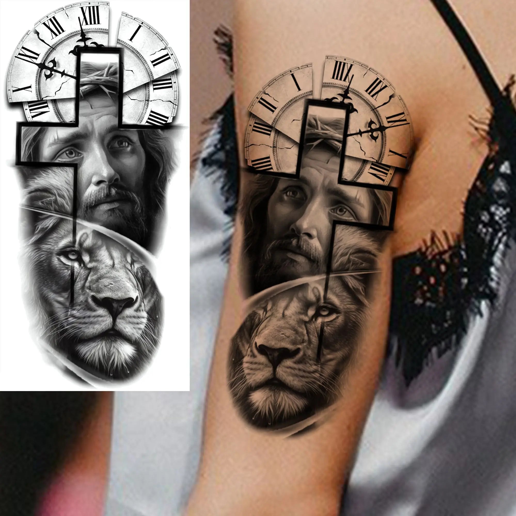 1pc Black Jesus Mary Cross Temporary Tattoo Stickers – Realistic Christian Prayer Tattoo Waterproof