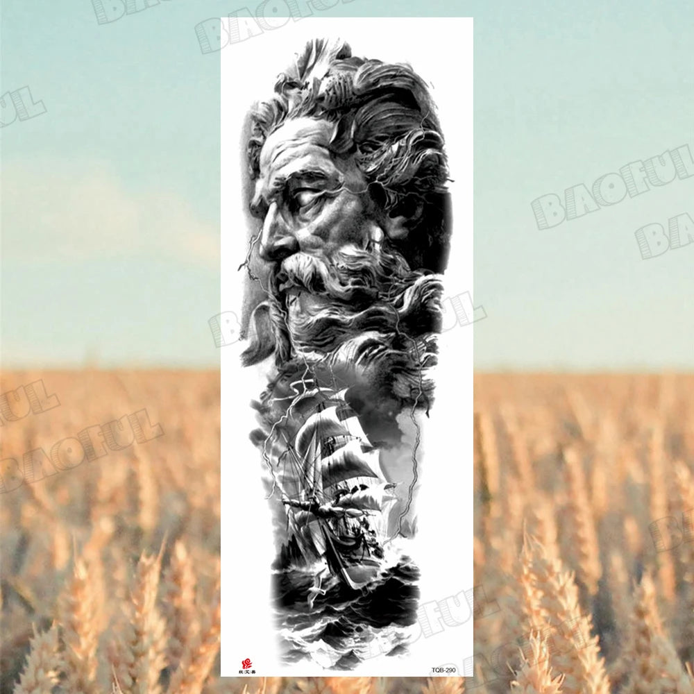 1 Sheet Wolf Lion Maori Flower Arm Sleeve Temporary Tattoo Sticker – Realistic Waterproof Fake Tattoos for Body