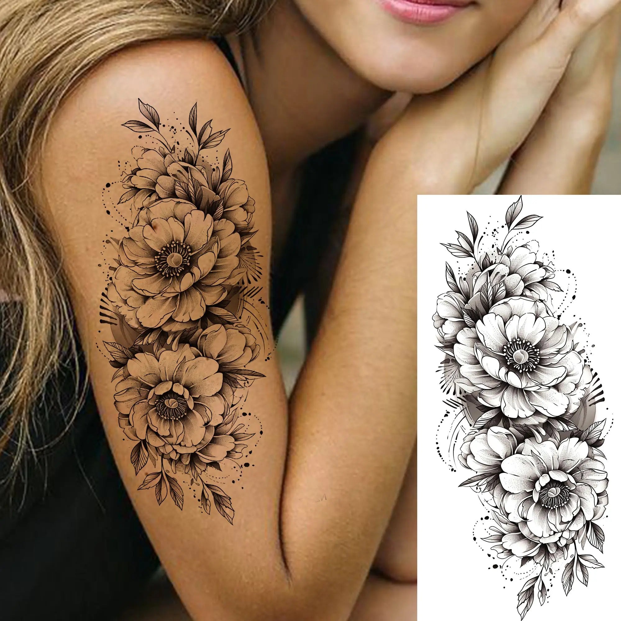 3D Rose Butterfly Temporary Tattoo – Waterproof Phoenix Flower Fake Tattoo Sticker
