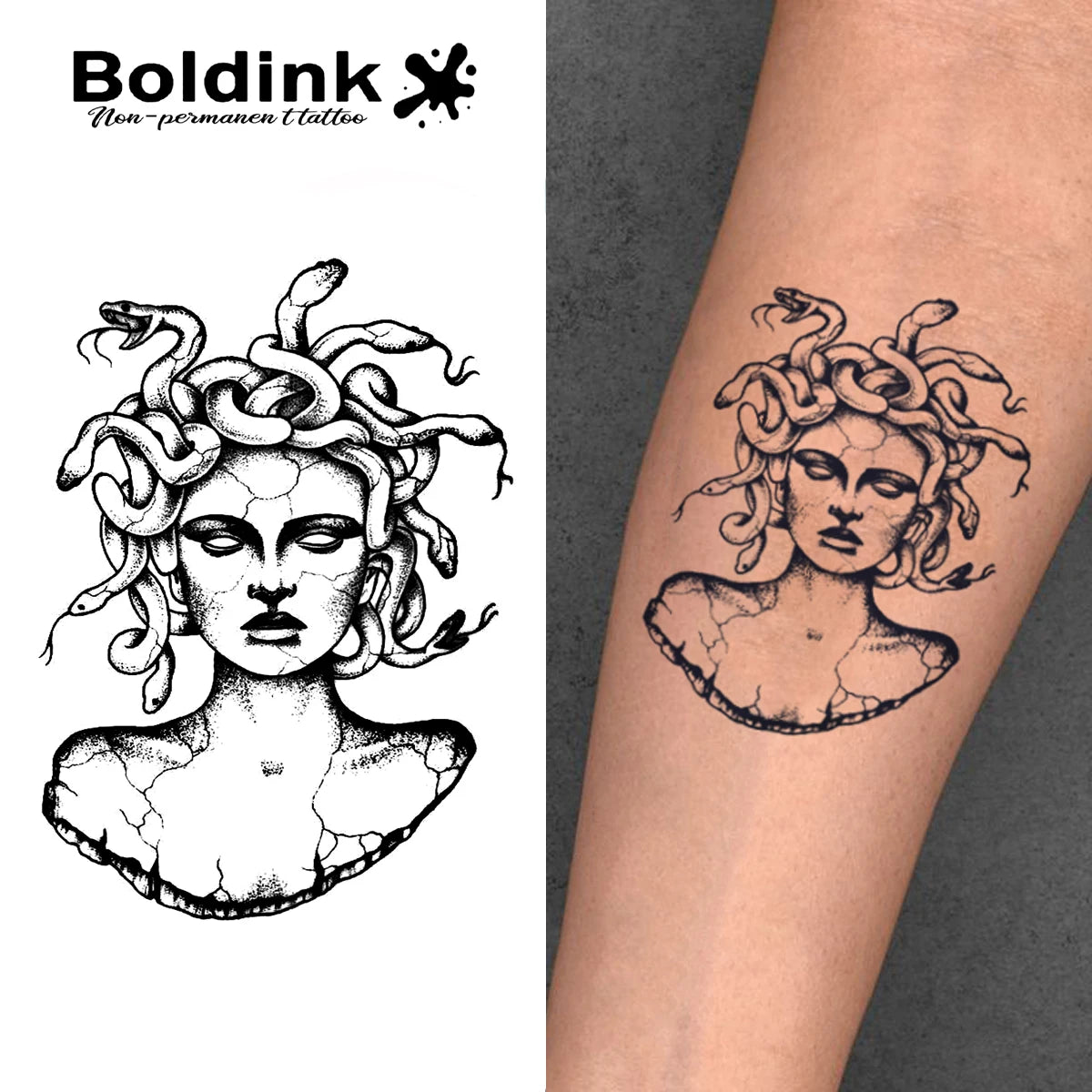 Medusa Gaze – Bold Snake Hair Tattoo (1 Sheet)