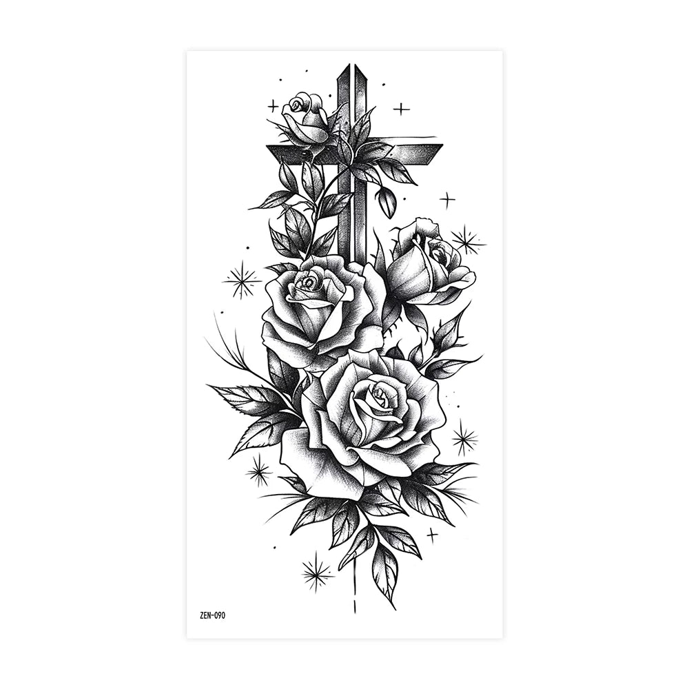 Realistic Flower Tattoo Sticker – Rose & Butterfly Design (1pc)