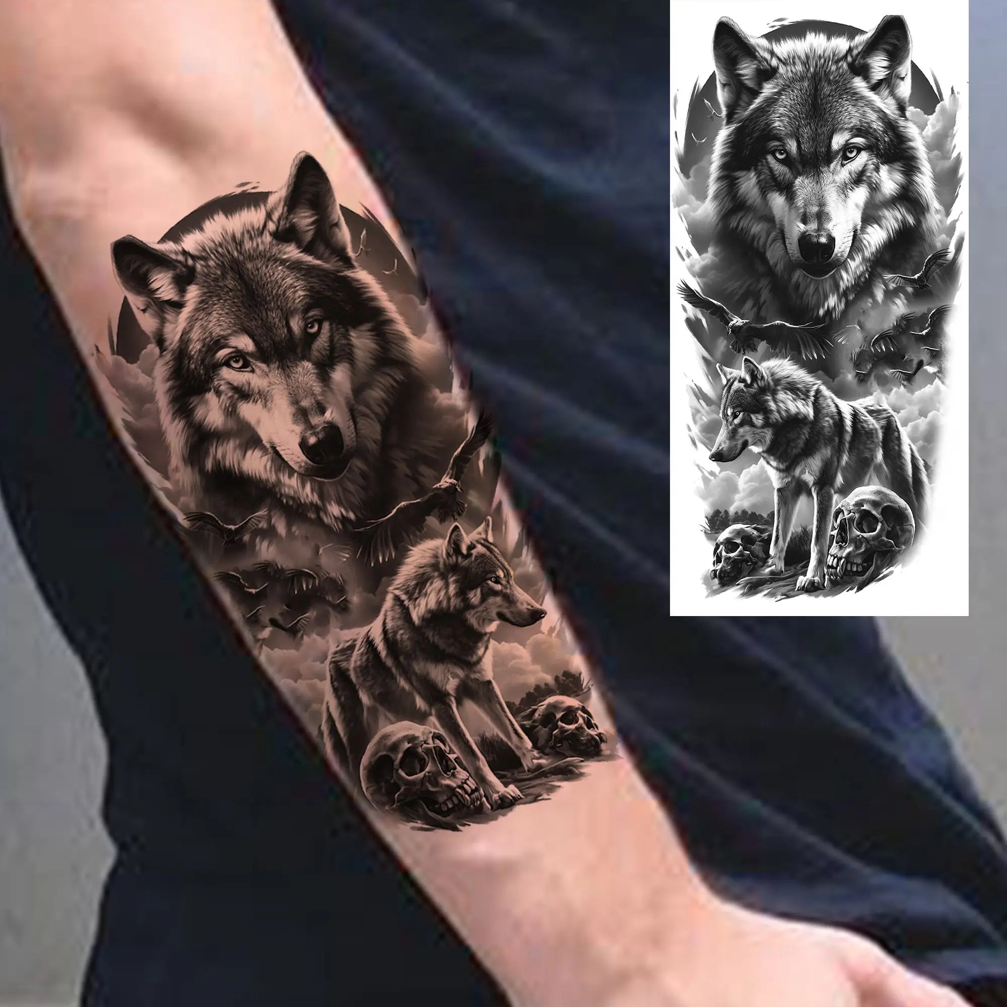1pc Black Warrior Spartan Temporary Tattoo Stickers – Gladiator Helmet Lion Wolf Armor Design