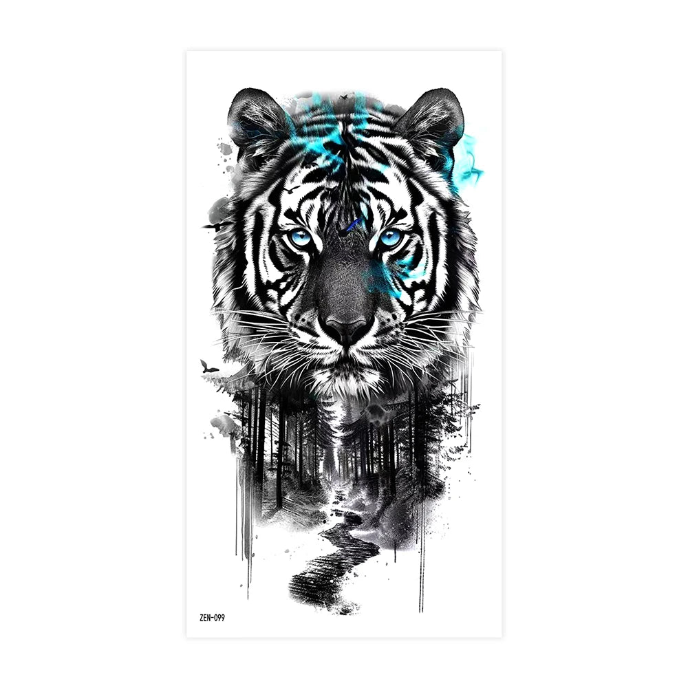 2pcs Black Lion Tiger Wolf Temporary Tattoo Stickers – Waterproof Fake Animal Sleeve Tattoos