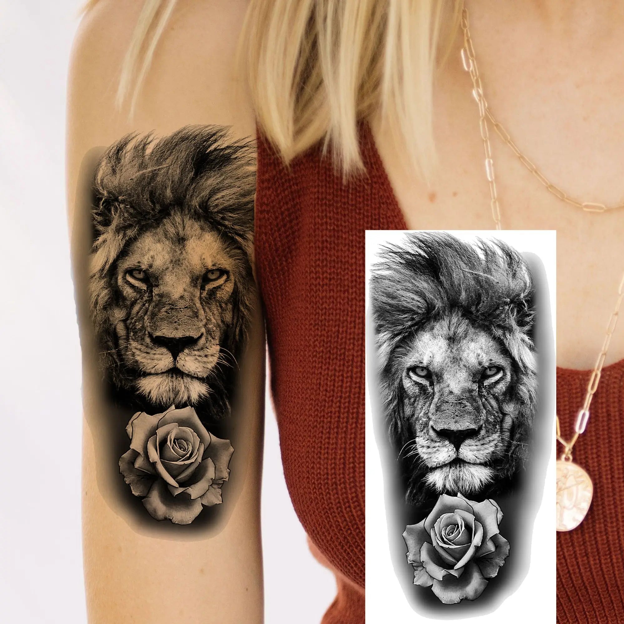 Lion Tiger Wolf Skull Dragon Temporary Tattoo – Realistic 3D Fake Tattoo Sticker (1 Sheet)