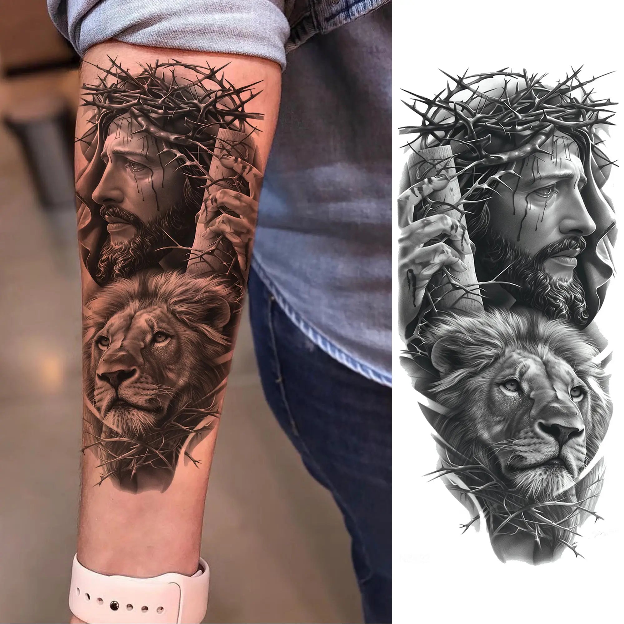 1 Sheet Jesus Thorn Crown Temporary Tattoo Sticker – Waterproof Realistic Fake Tattoos for Arm Chest Shoulder
