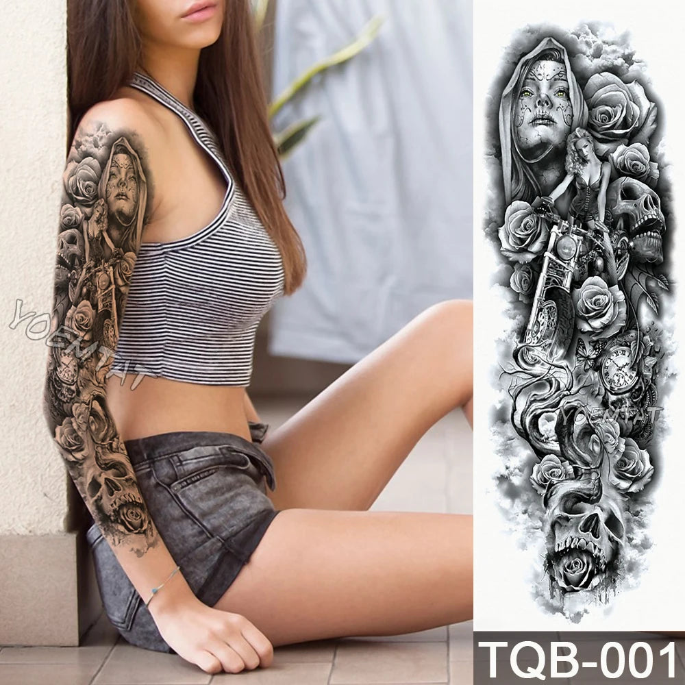 Inkly FullSleeveX – Skull Clock Tiger Wolf Arm Tattoo Set (40+ Designs)