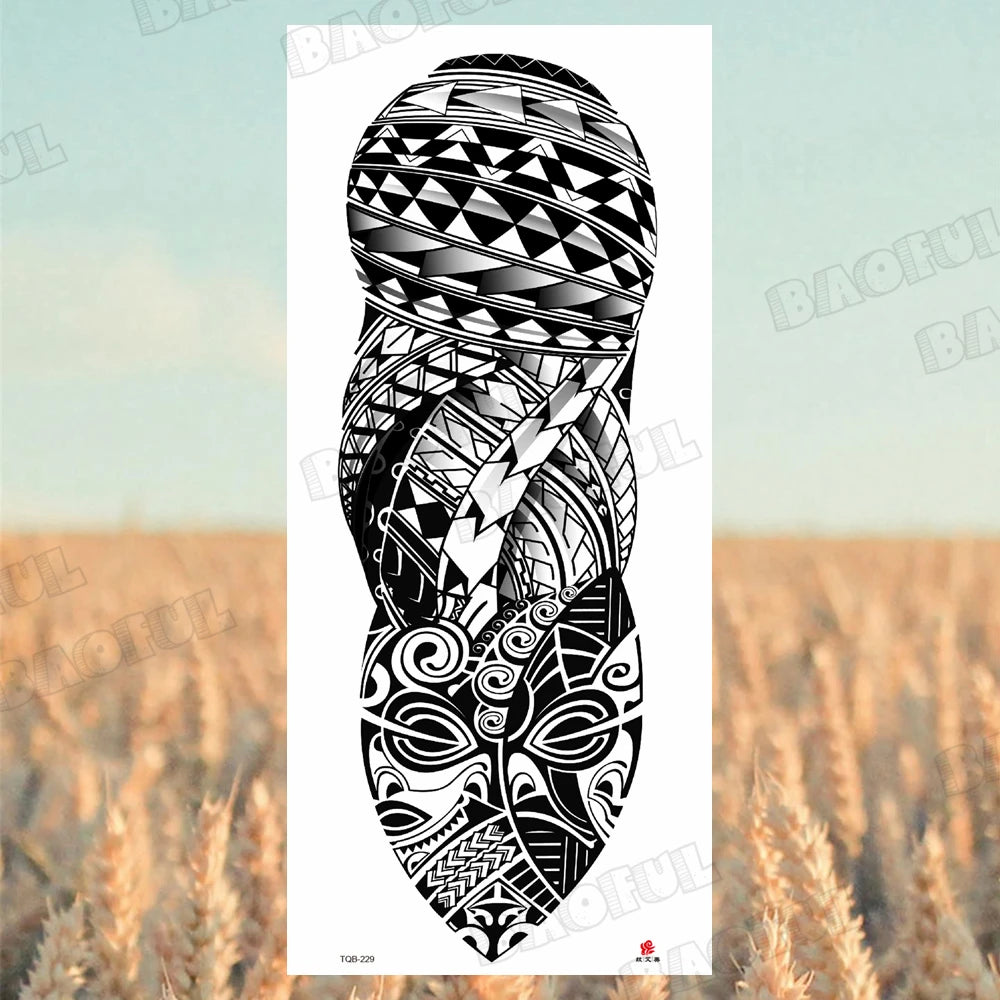 1 Sheet Wolf Lion Maori Flower Arm Sleeve Temporary Tattoo Sticker – Realistic Waterproof Fake Tattoos for Body