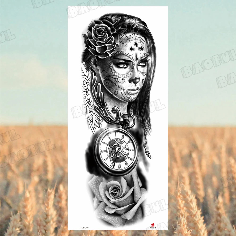1 Sheet Wolf Lion Maori Flower Arm Sleeve Temporary Tattoo Sticker – Realistic Waterproof Fake Tattoos for Body