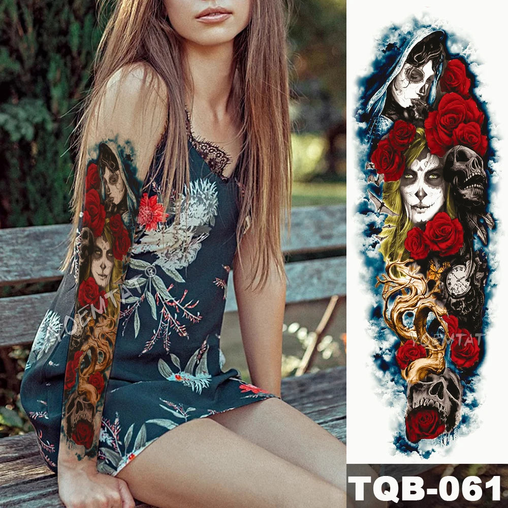 Inkly FullSleeveX – Skull Clock Tiger Wolf Arm Tattoo Set (40+ Designs)