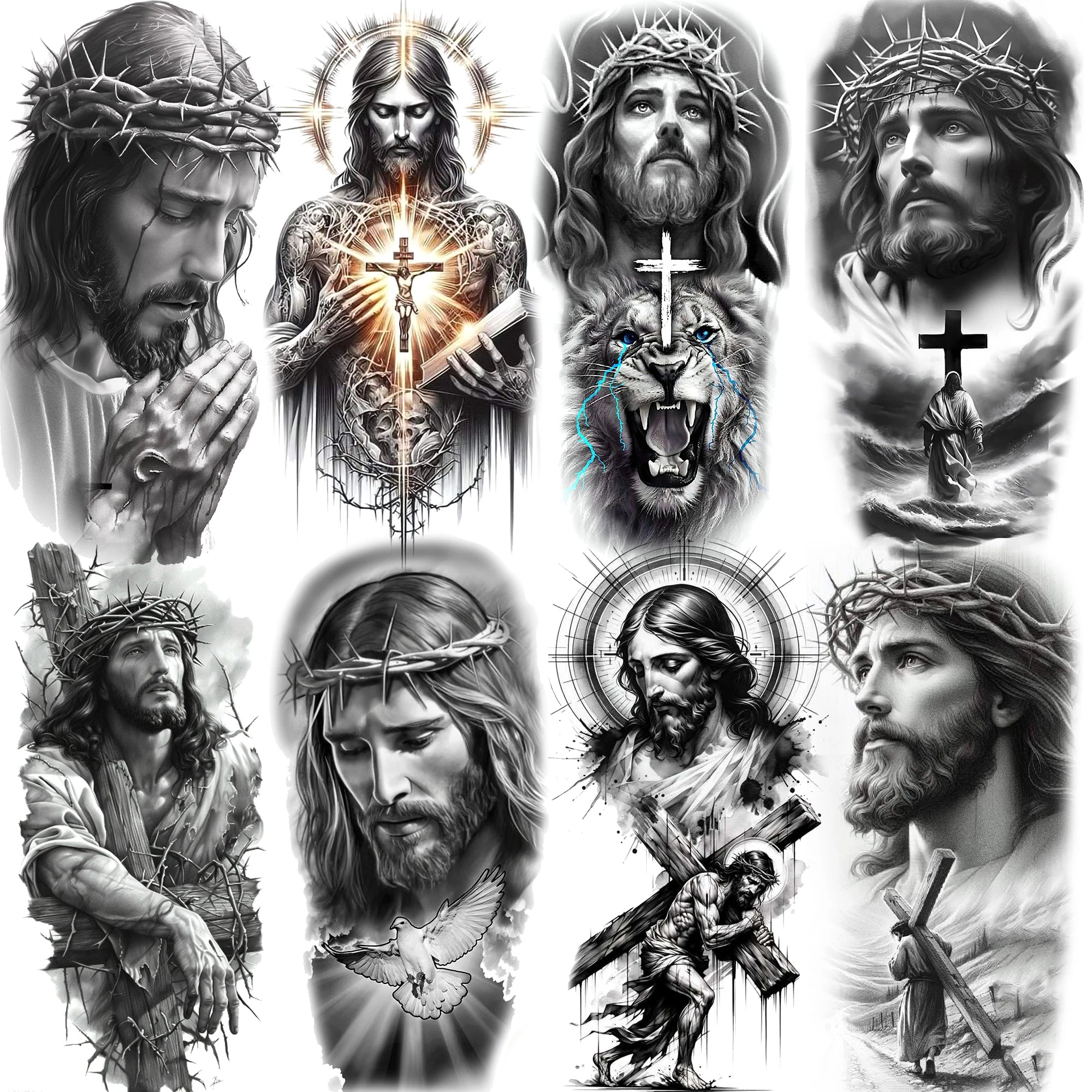 1pc Jesus Pray Cross Temporary Tattoo Stickers – Realistic Christian Fake Tattoos for Arm Chest Leg