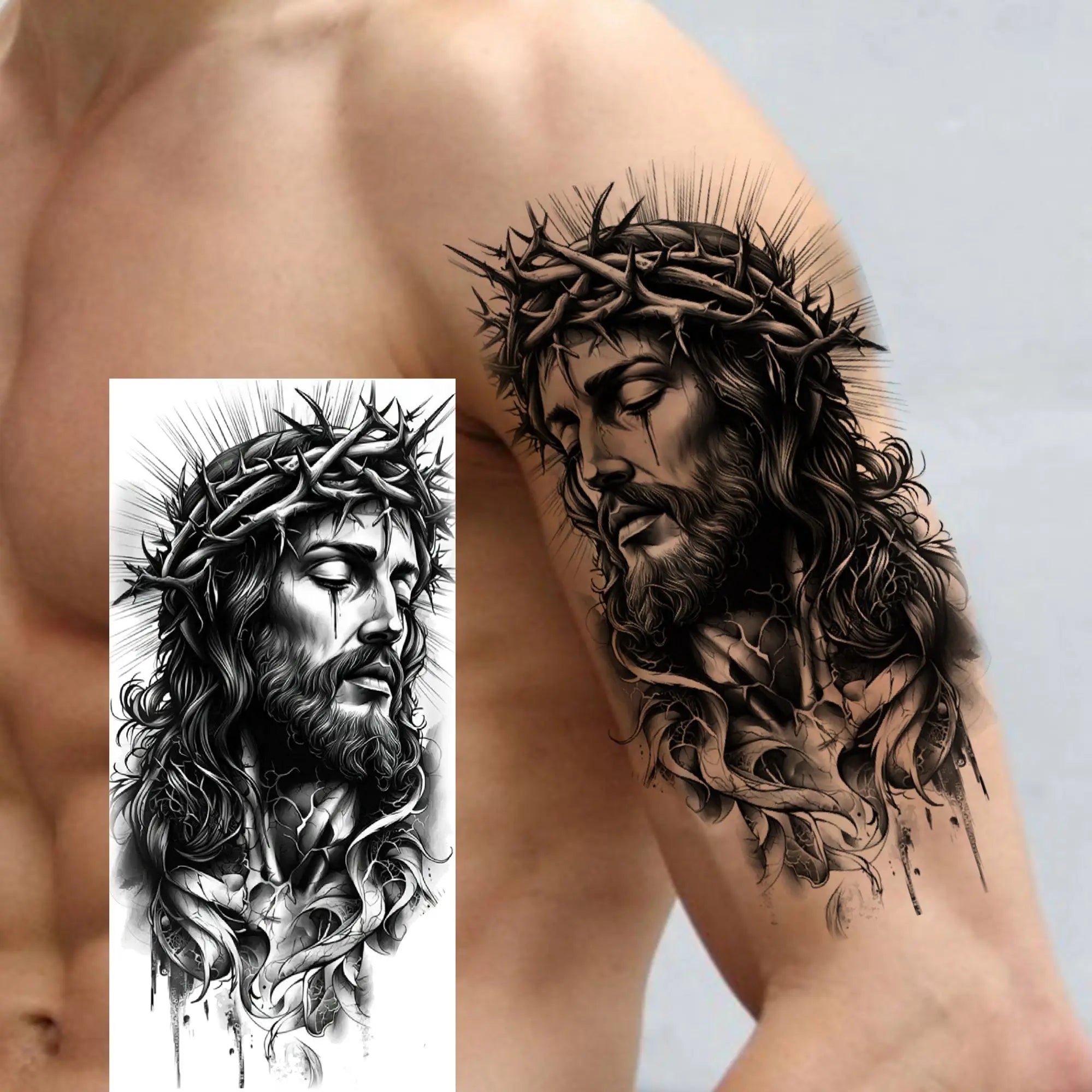 1 Sheet Jesus Thorn Crown Temporary Tattoo Sticker – Waterproof Realistic Fake Tattoos for Arm Chest Shoulder