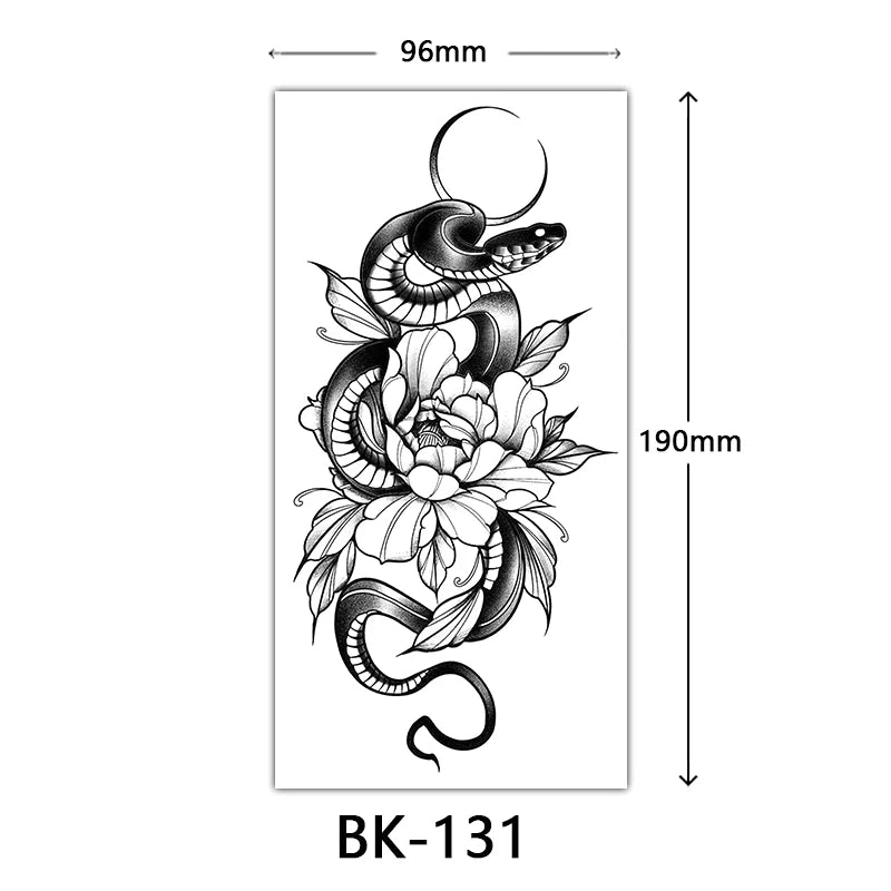 Black Floral Temporary Tattoo Stickers – Waterproof Fake Flower Tattoos for Hand, Arm, Body