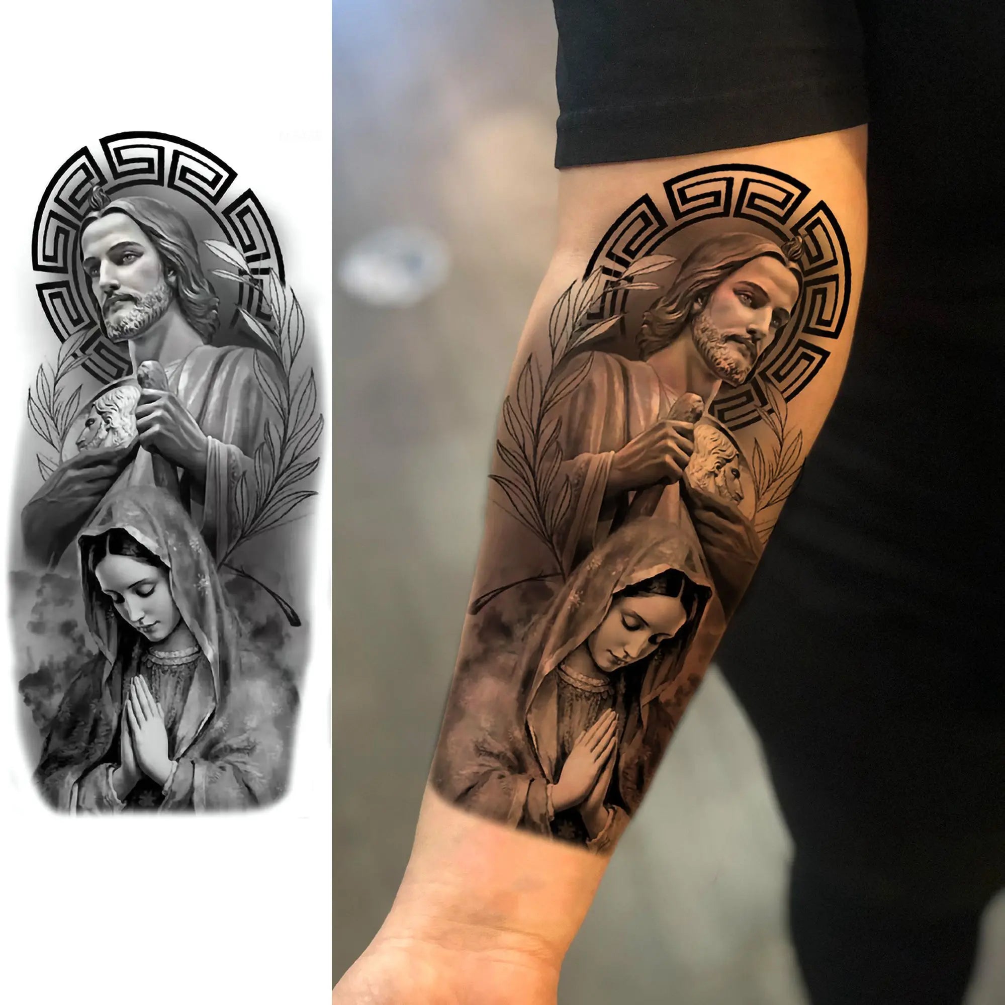 1 Sheet Zeus Jesus Skull Arm Temporary Tattoo Stickers – Waterproof Fake Sleeve Tattoo for Arm and Leg