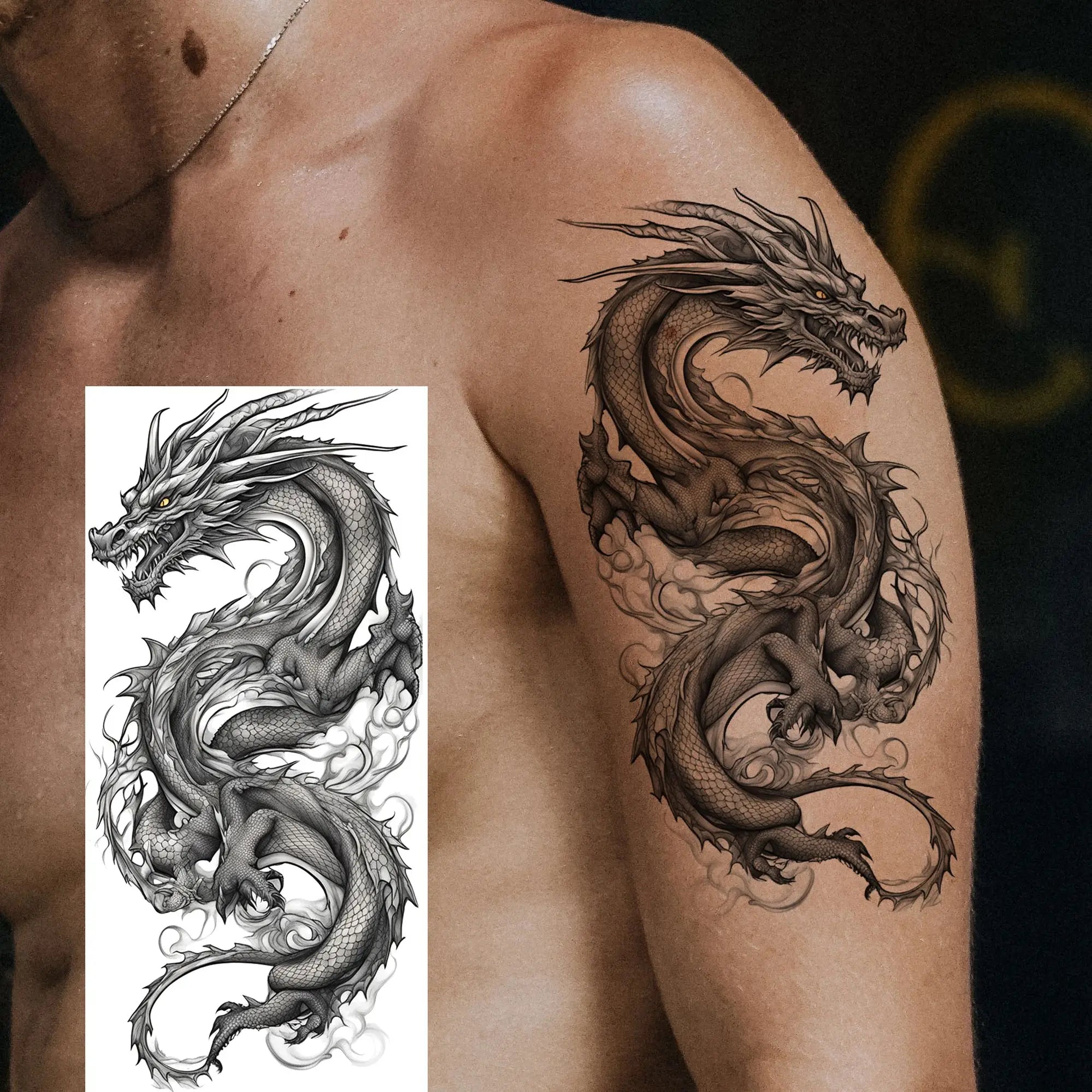 Lion Tiger Wolf Skull Dragon Temporary Tattoo – Realistic 3D Fake Tattoo Sticker (1 Sheet)