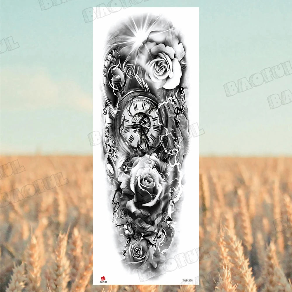 1 Sheet Wolf Lion Maori Flower Arm Sleeve Temporary Tattoo Sticker – Realistic Waterproof Fake Tattoos for Body