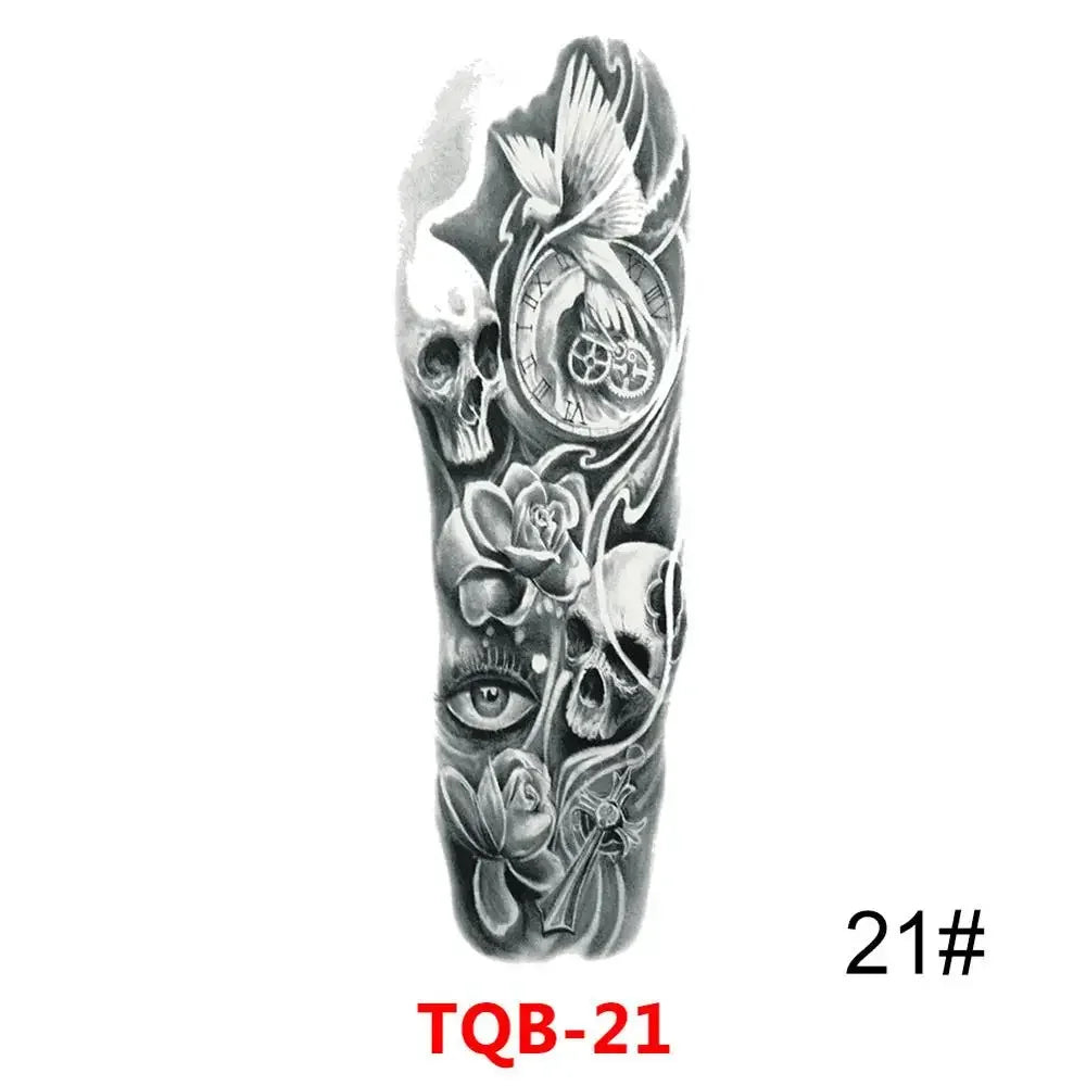 Full Arm Skull Tattoo Sticker – Waterproof 15-Day Semi-Permanent Tattoo for Men & Women