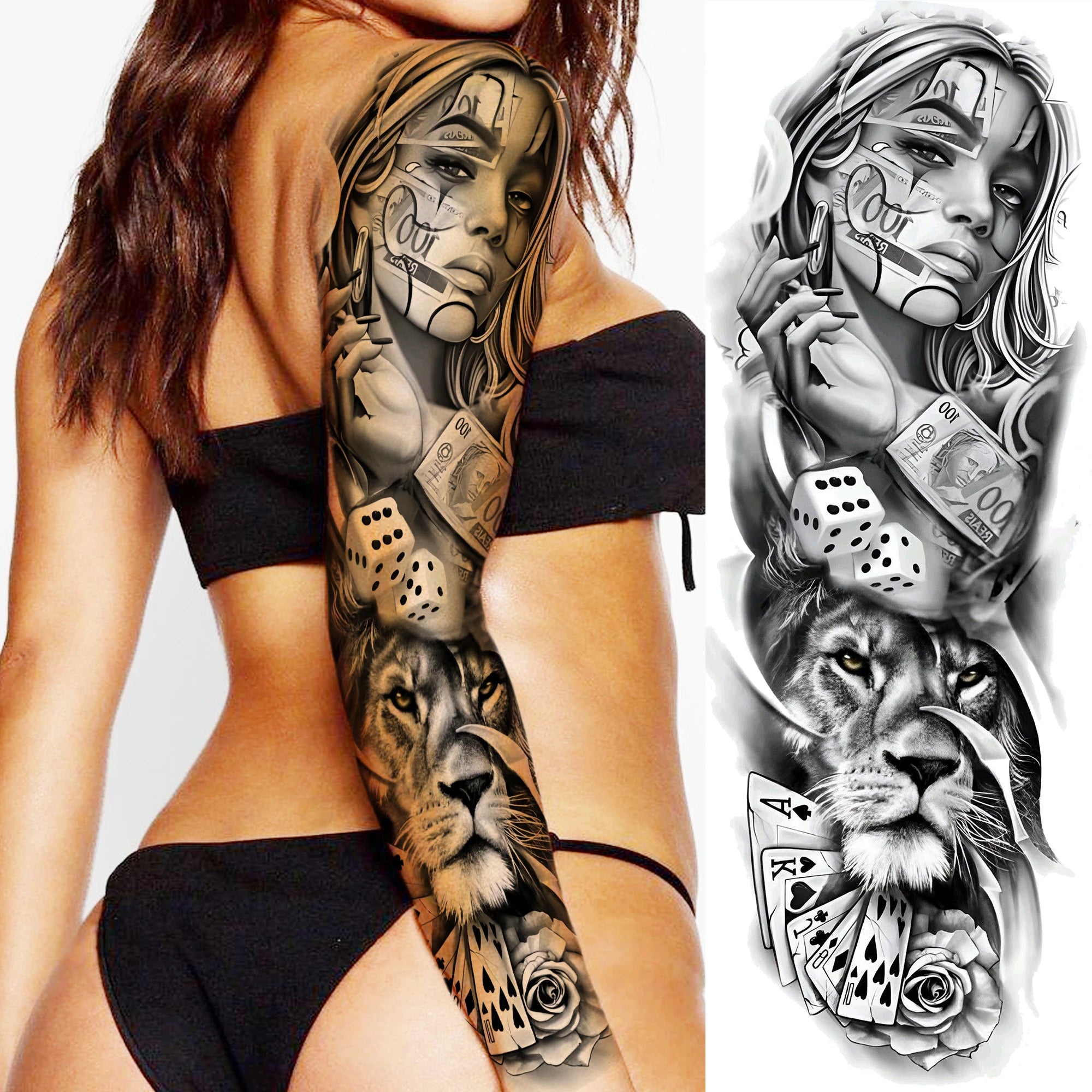 1 Sheet Zeus Jesus Skull Arm Temporary Tattoo Stickers – Waterproof Fake Sleeve Tattoo for Arm and Leg