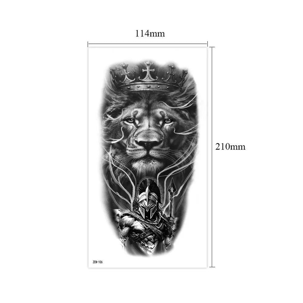 2pcs Black Lion Tiger Wolf Temporary Tattoo Stickers – Waterproof Fake Animal Sleeve Tattoos