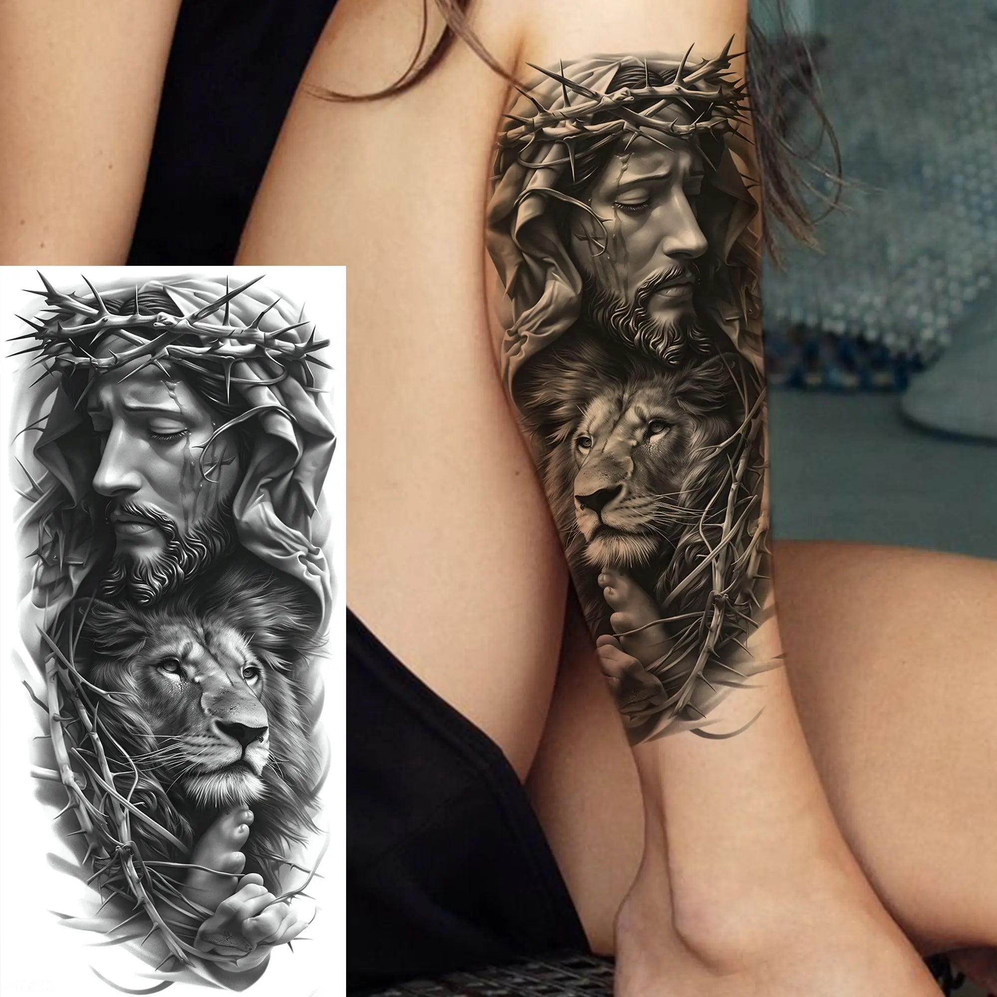 1pc Jesus Pray Cross Temporary Tattoo Stickers – Realistic Christian Fake Tattoos for Arm Chest Leg