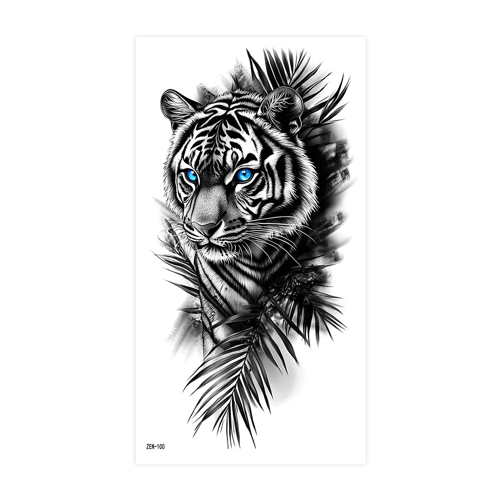 2pcs Black Lion Tiger Wolf Temporary Tattoo Stickers – Waterproof Fake Animal Sleeve Tattoos