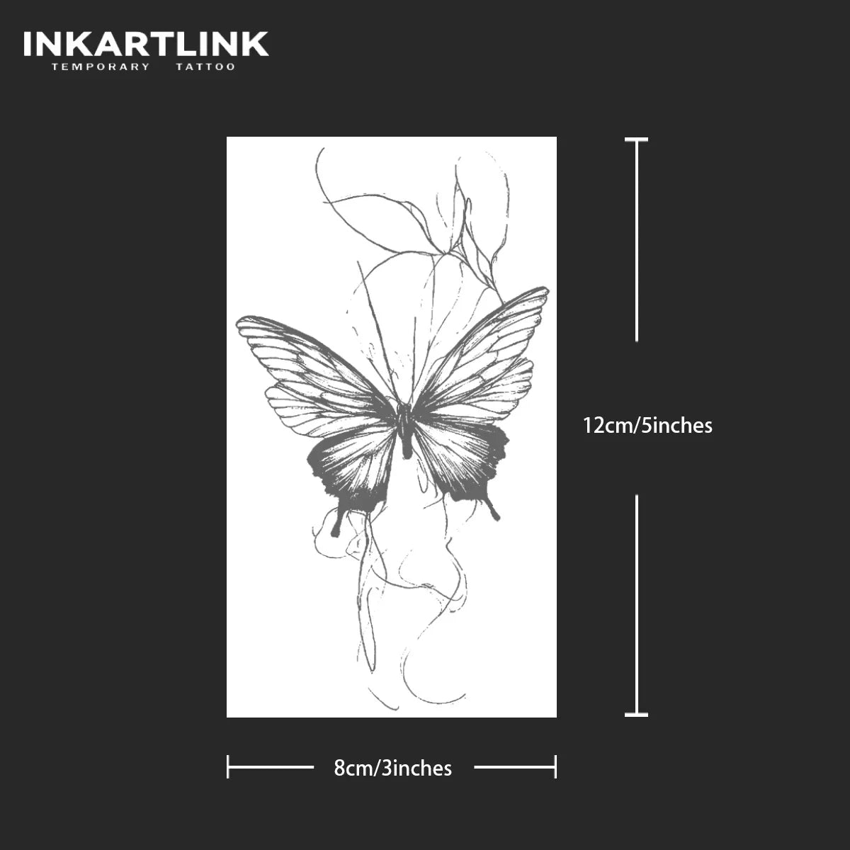 Butterfly Line Art Temporary Tattoo – Minimalist Floral Fake Tattoo
