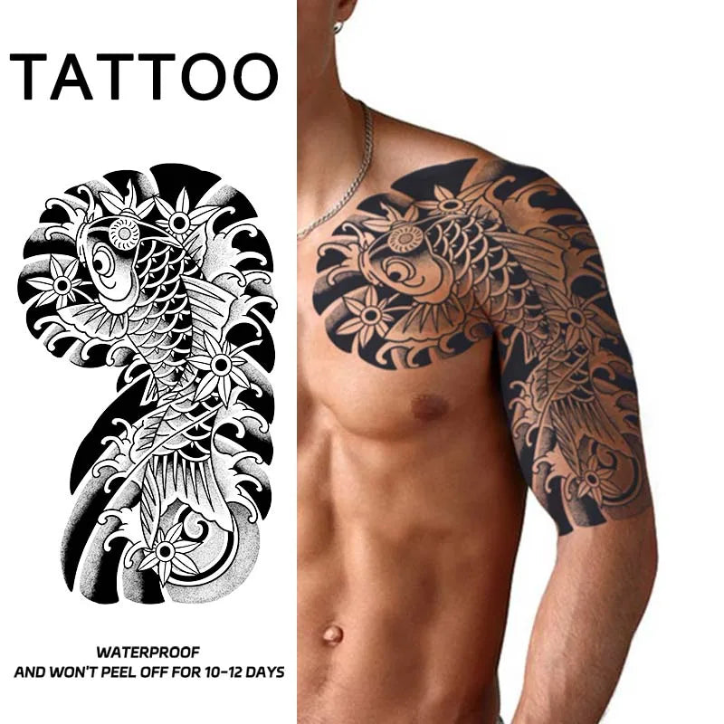 Dragon Tiger Half Arm Tattoo – Waterproof Herbal Semi-Permanent Fake Tattoo Sticker