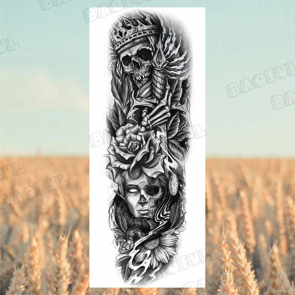 1 Sheet Wolf Lion Maori Flower Arm Sleeve Temporary Tattoo Sticker – Realistic Waterproof Fake Tattoos for Body