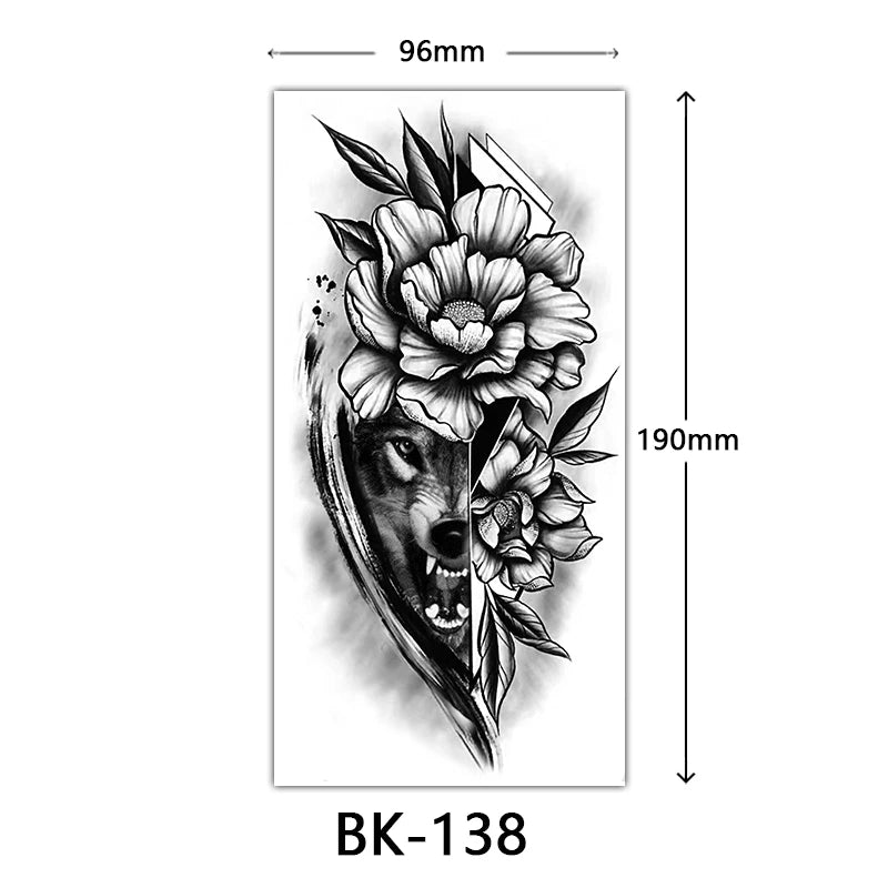 Black Floral Temporary Tattoo Stickers – Waterproof Fake Flower Tattoos for Hand, Arm, Body