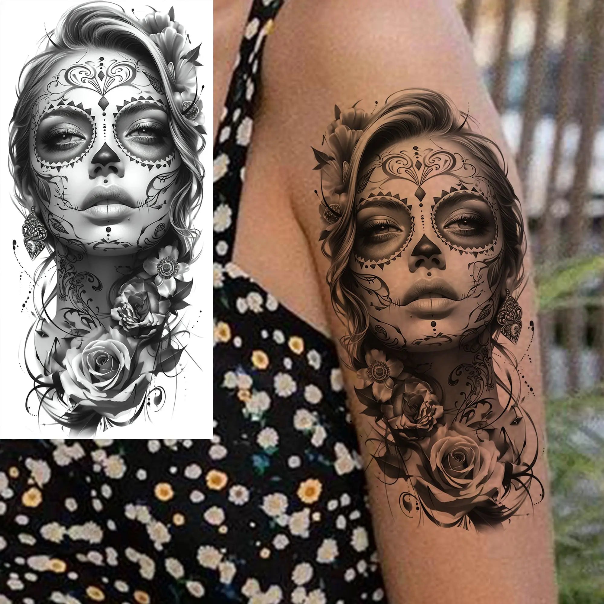 1 Sheet Gangster Joker Mask Poker Temporary Tattoo – Waterproof Fake Sleeve for Arm, Realistic Robber Rebel Design