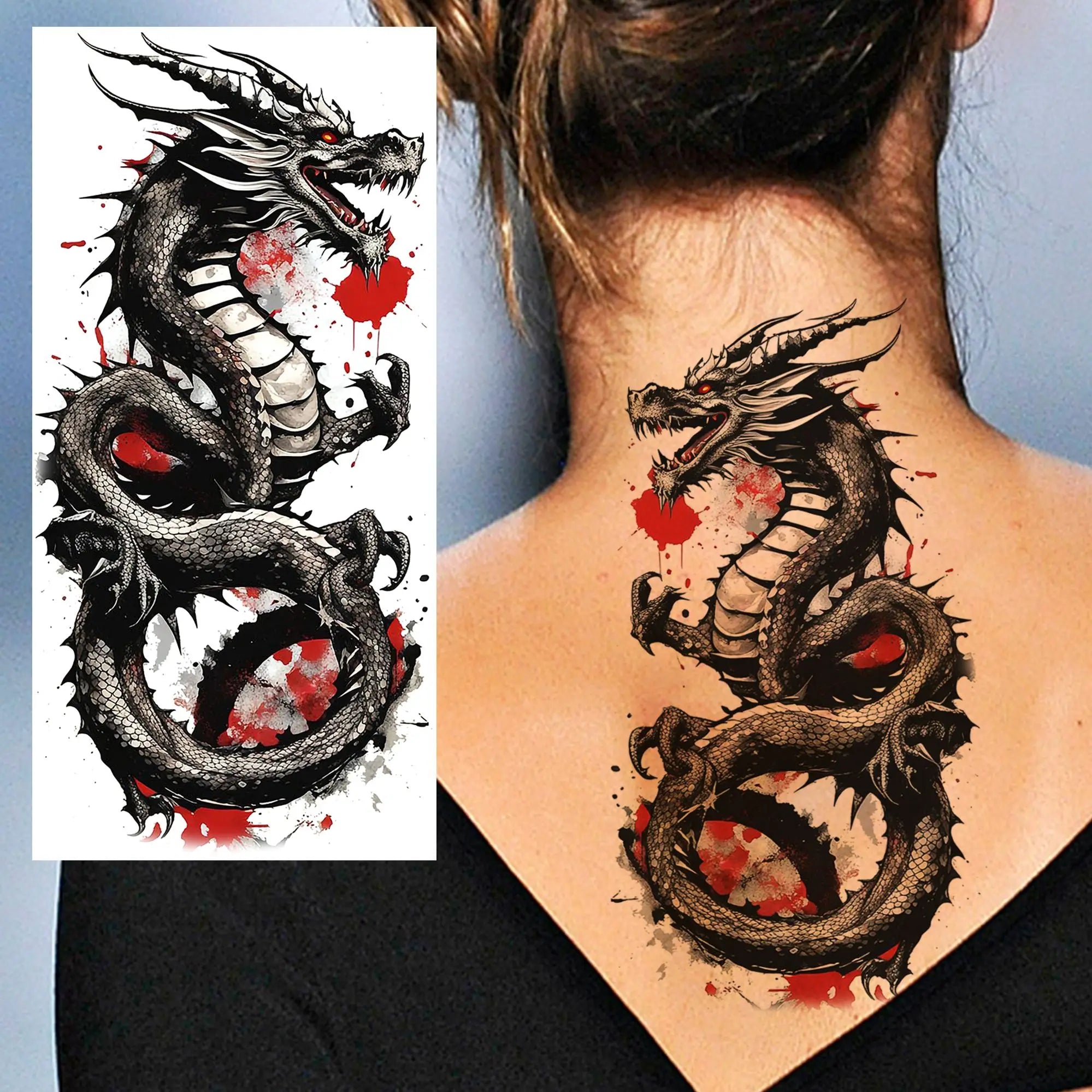 Lion Tiger Wolf Skull Dragon Temporary Tattoo – Realistic 3D Fake Tattoo Sticker (1 Sheet)