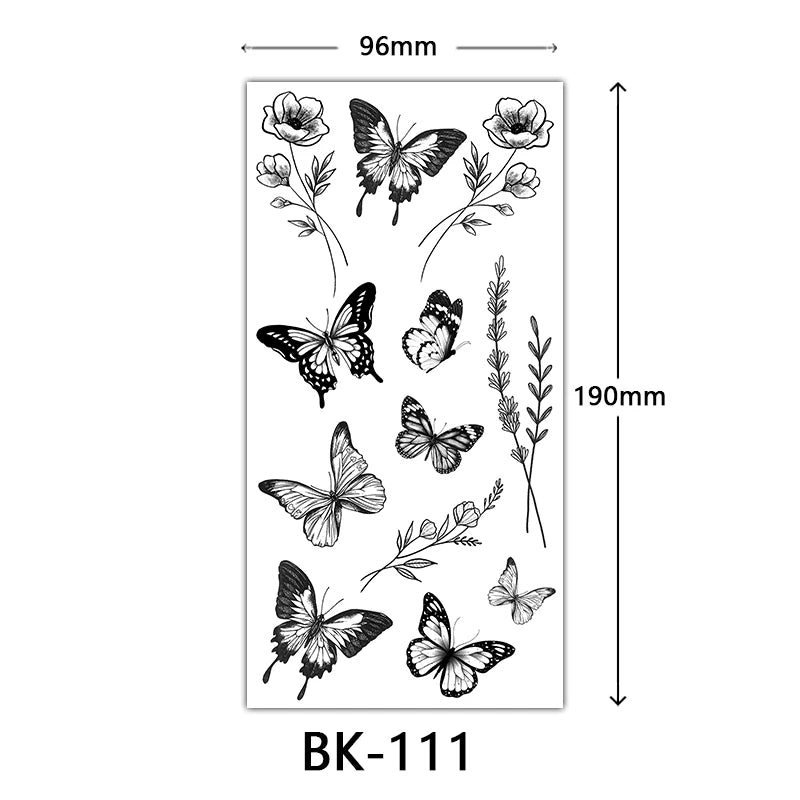 Black Floral Temporary Tattoo Stickers – Waterproof Fake Flower Tattoos for Hand, Arm, Body