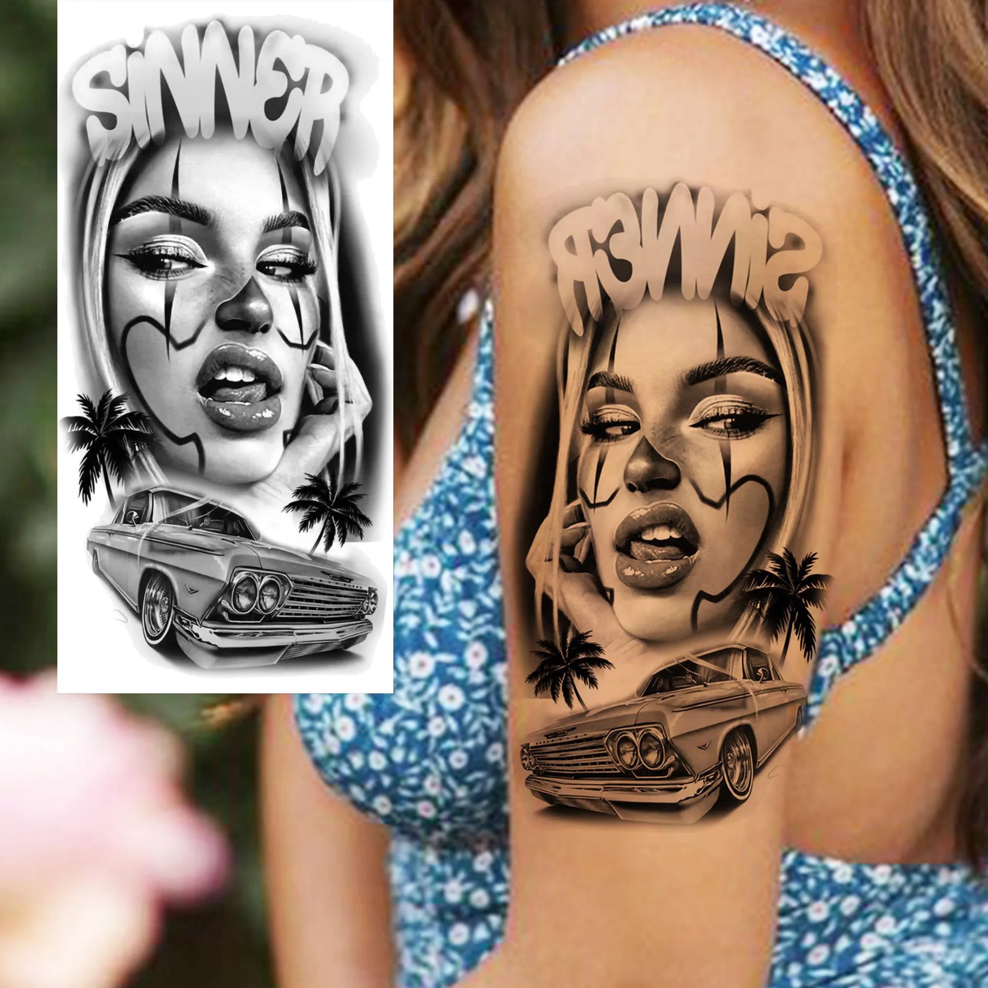 1 Sheet Gangster Joker Mask Poker Temporary Tattoo – Waterproof Fake Sleeve for Arm, Realistic Robber Rebel Design