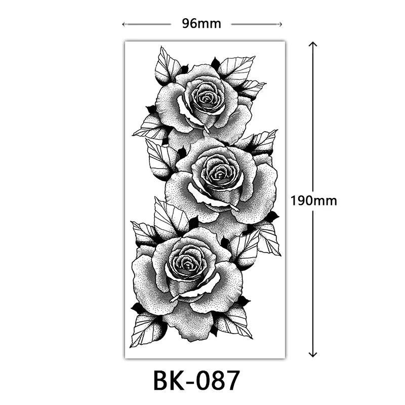 Black Floral Temporary Tattoo Stickers – Waterproof Fake Flower Tattoos for Hand, Arm, Body