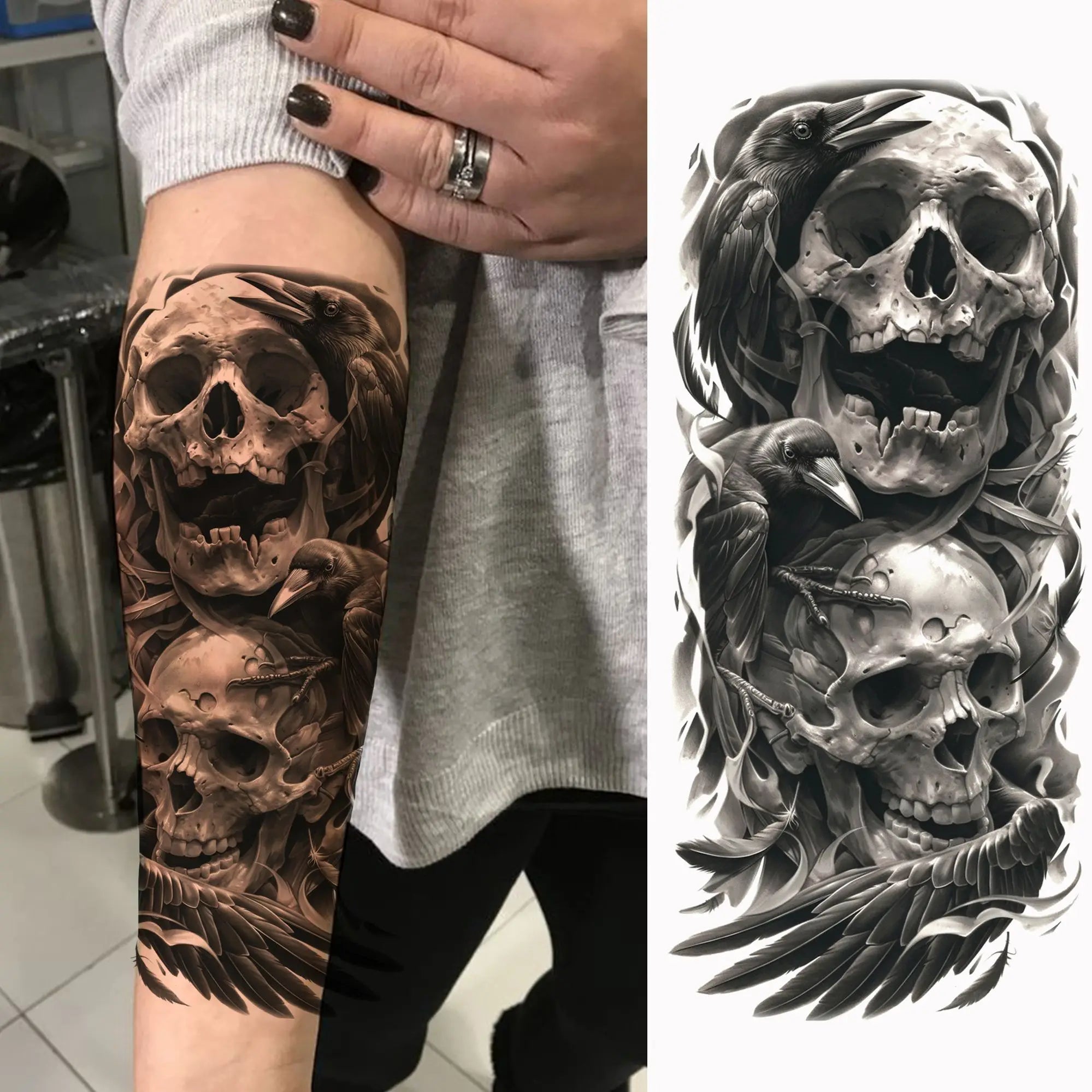Grim Reaper Skull Pirate Temporary Tattoo – Halloween Fake Tattoo Sticker (1 Sheet)