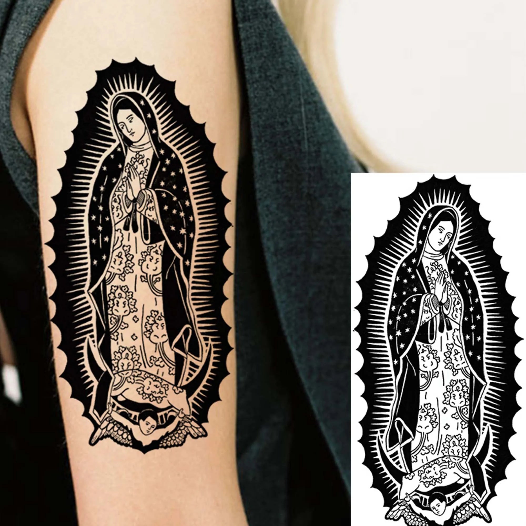 1 Sheet Zeus Jesus Skull Arm Temporary Tattoo Stickers – Waterproof Fake Sleeve Tattoo for Arm and Leg