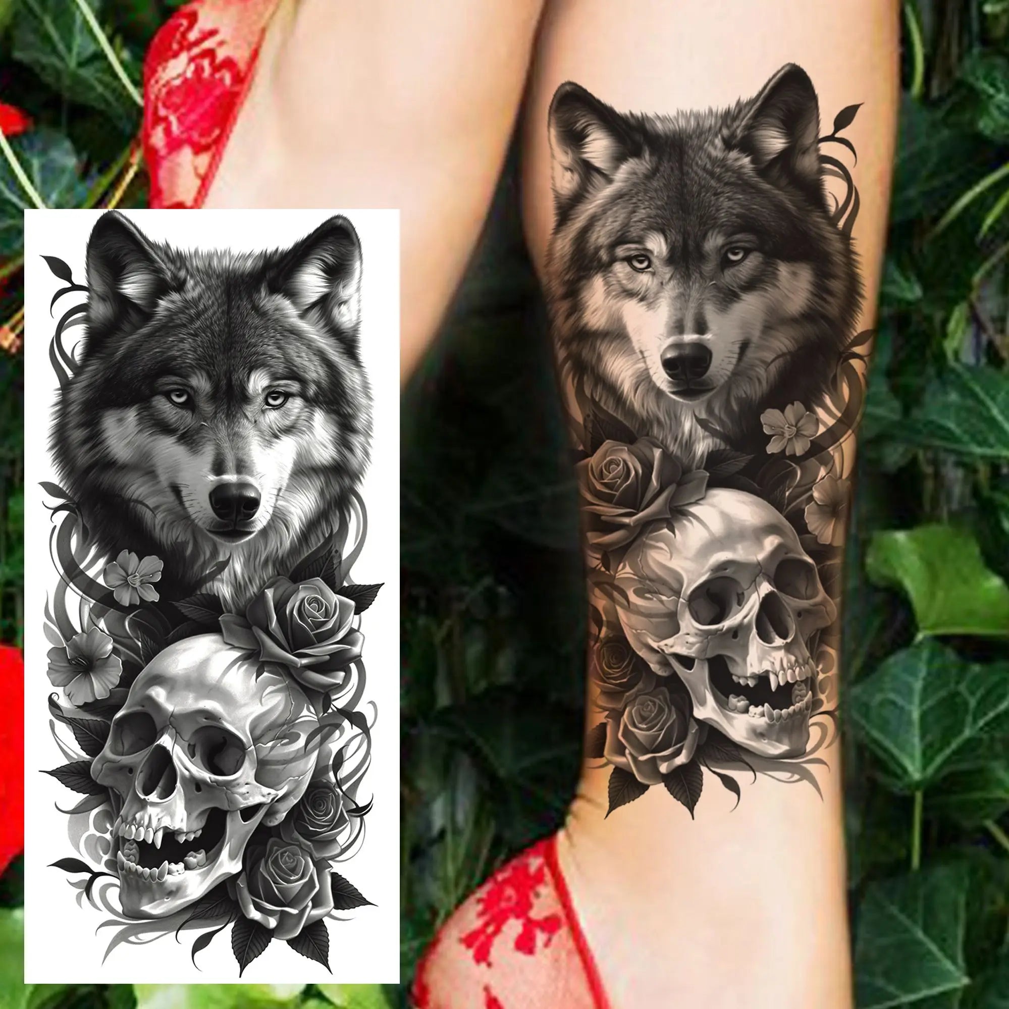 Lion Tiger Wolf Skull Dragon Temporary Tattoo – Realistic 3D Fake Tattoo Sticker (1 Sheet)