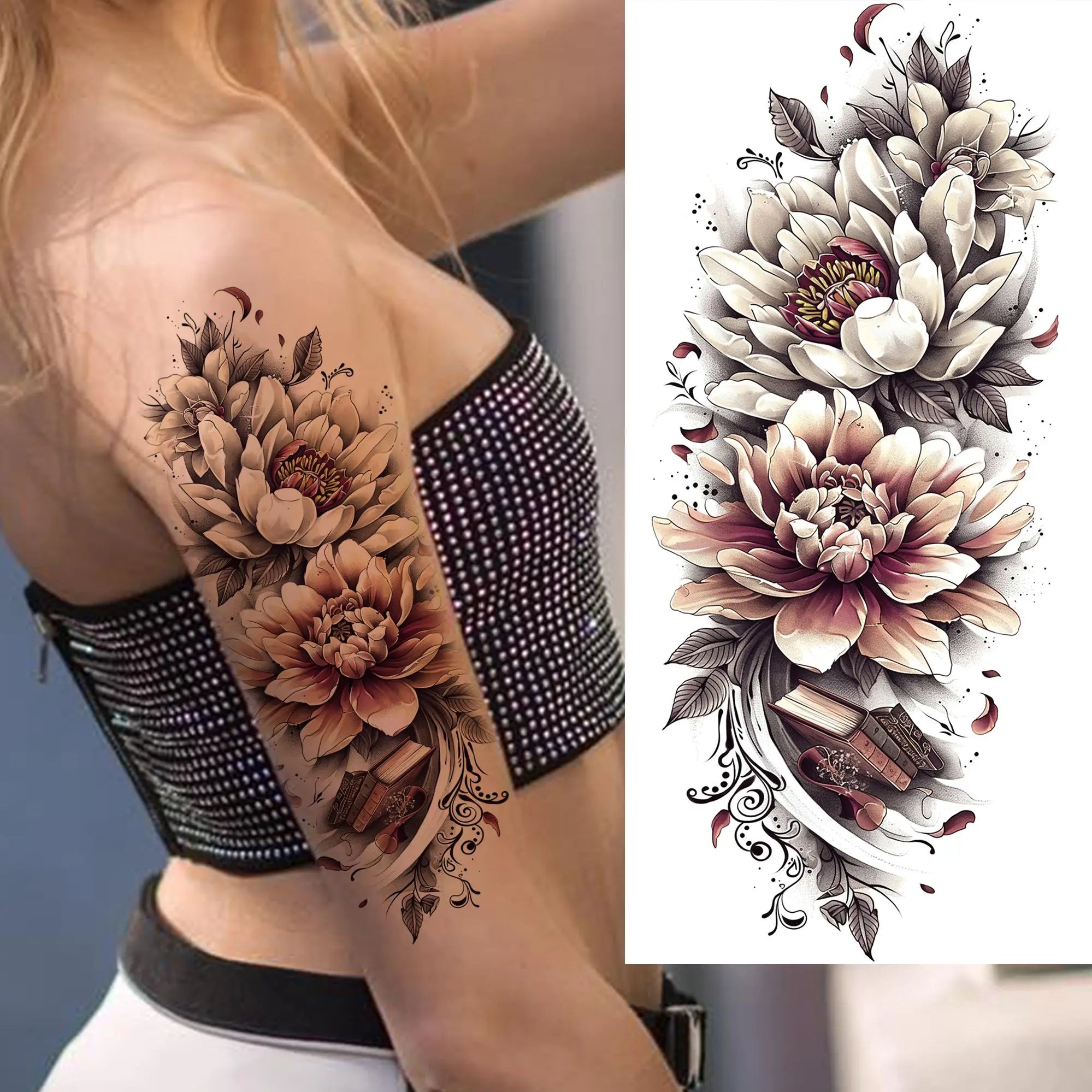 3D Rose Butterfly Temporary Tattoo – Waterproof Phoenix Flower Fake Tattoo Sticker