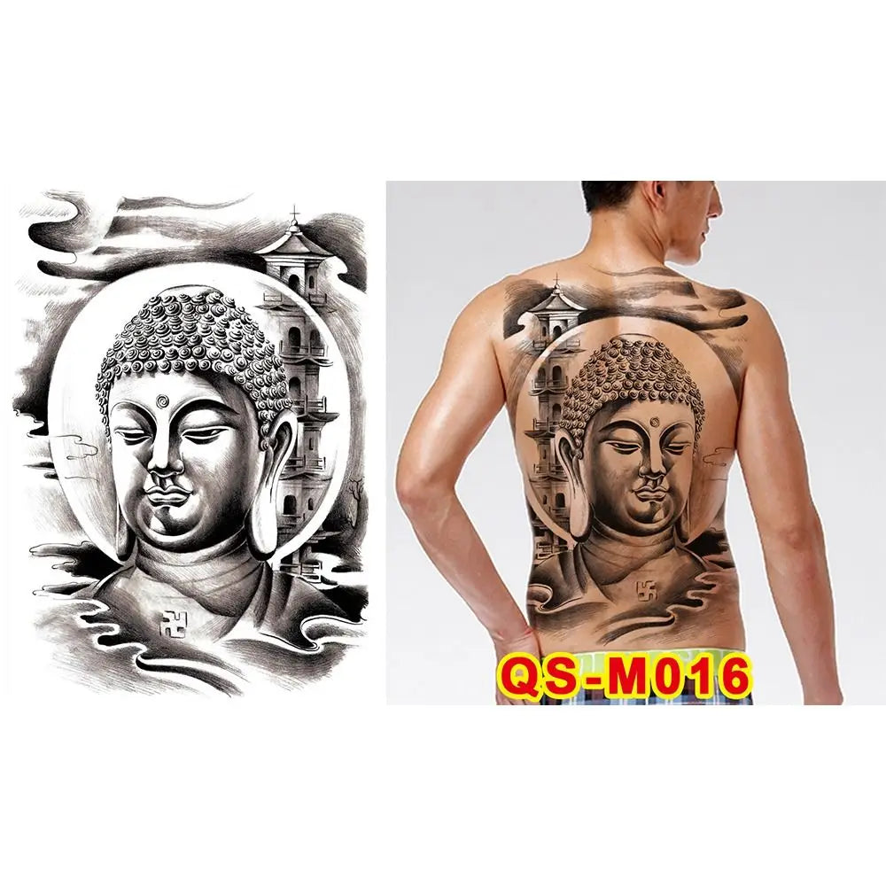 Full Back Water Transfer Tattoo Stickers – Angel Wings, Cross, Warrior Style Fake Tattoo for Men