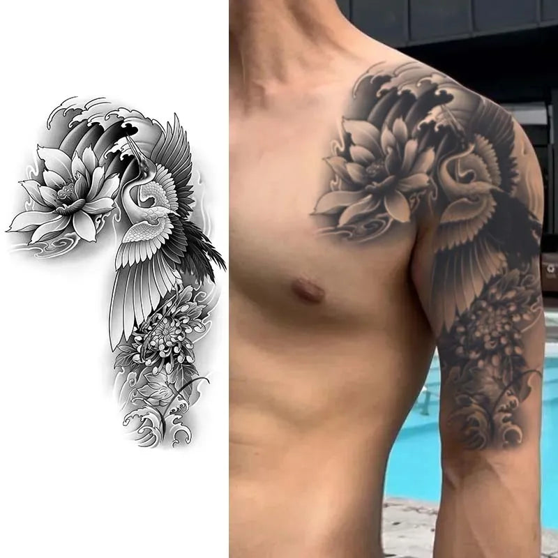 Dragon Tiger Half Arm Tattoo – Waterproof Herbal Semi-Permanent Fake Tattoo Sticker