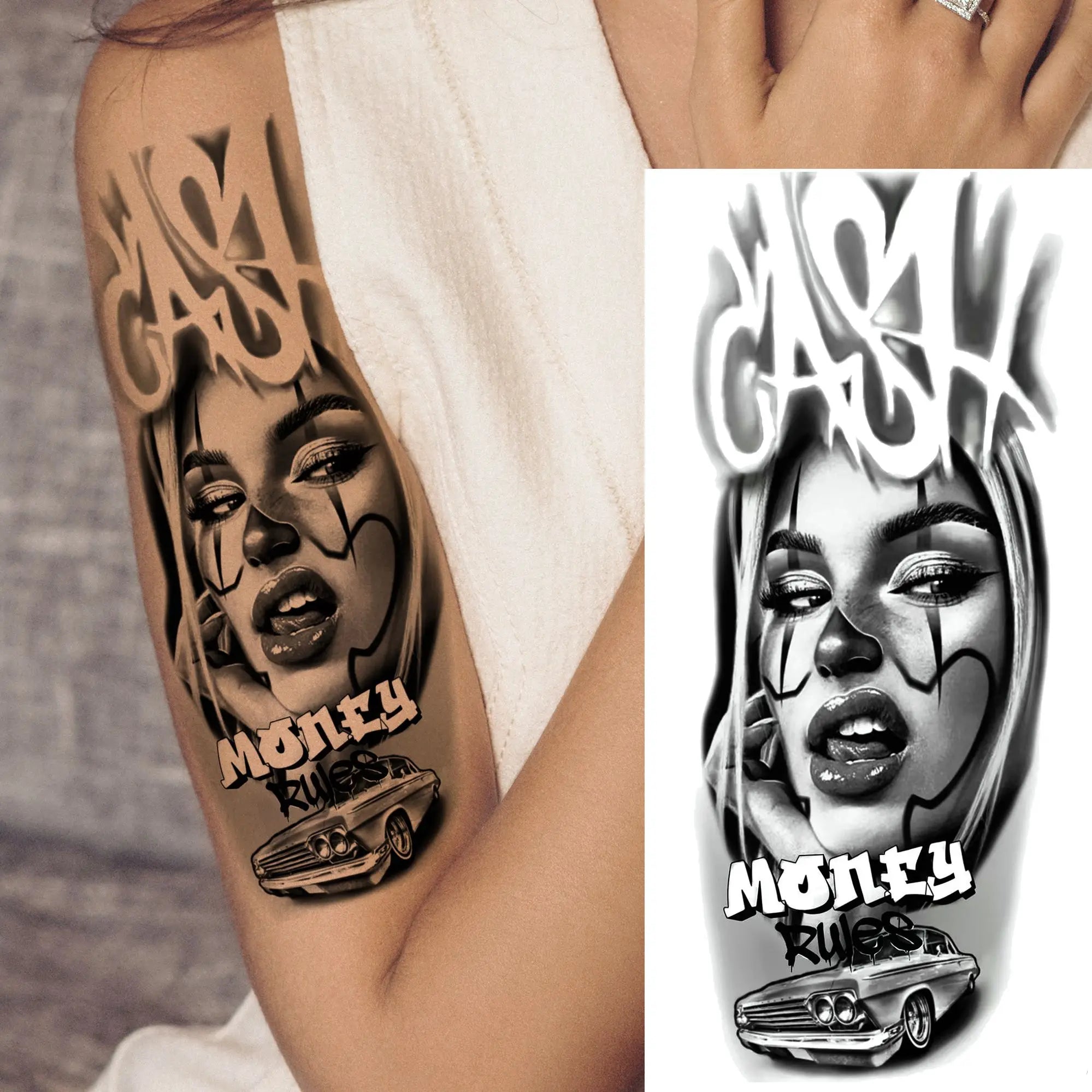 1 Sheet Gangster Joker Mask Poker Temporary Tattoo – Waterproof Fake Sleeve for Arm, Realistic Robber Rebel Design