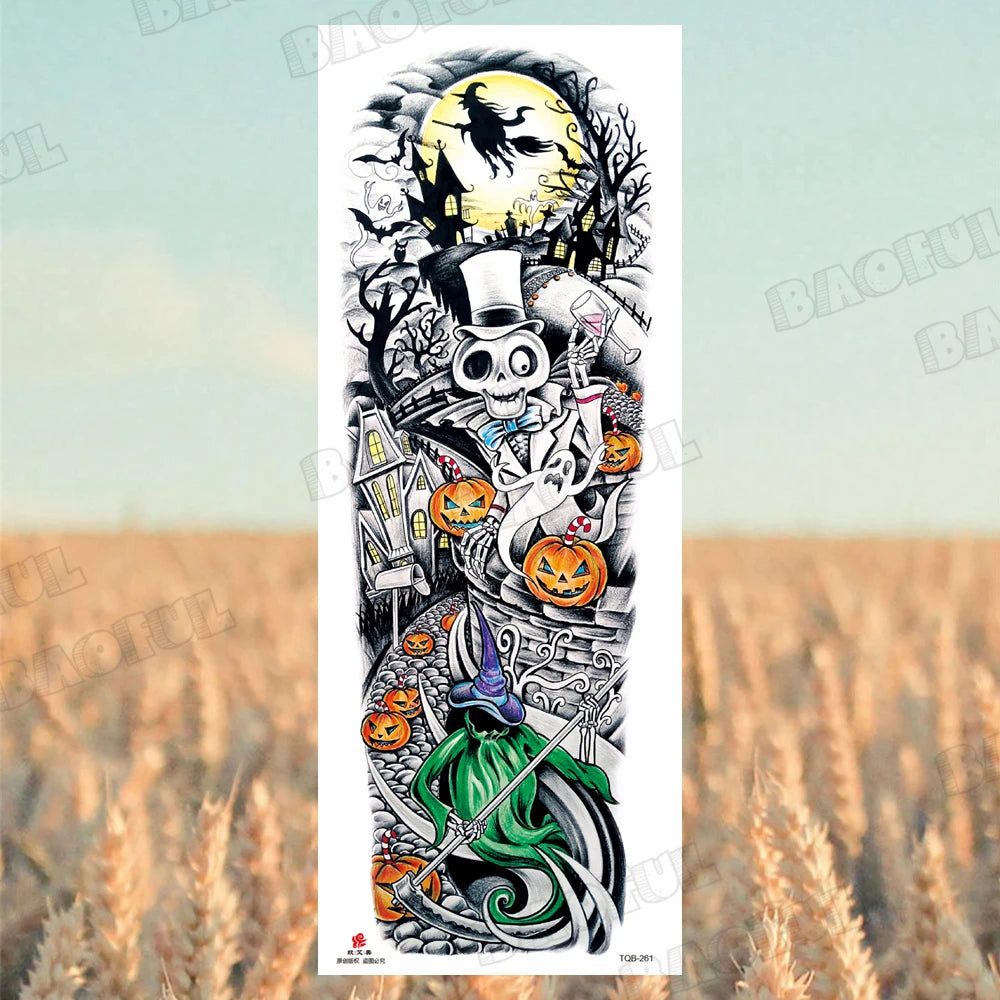 1 Sheet Wolf Lion Maori Flower Arm Sleeve Temporary Tattoo Sticker – Realistic Waterproof Fake Tattoos for Body