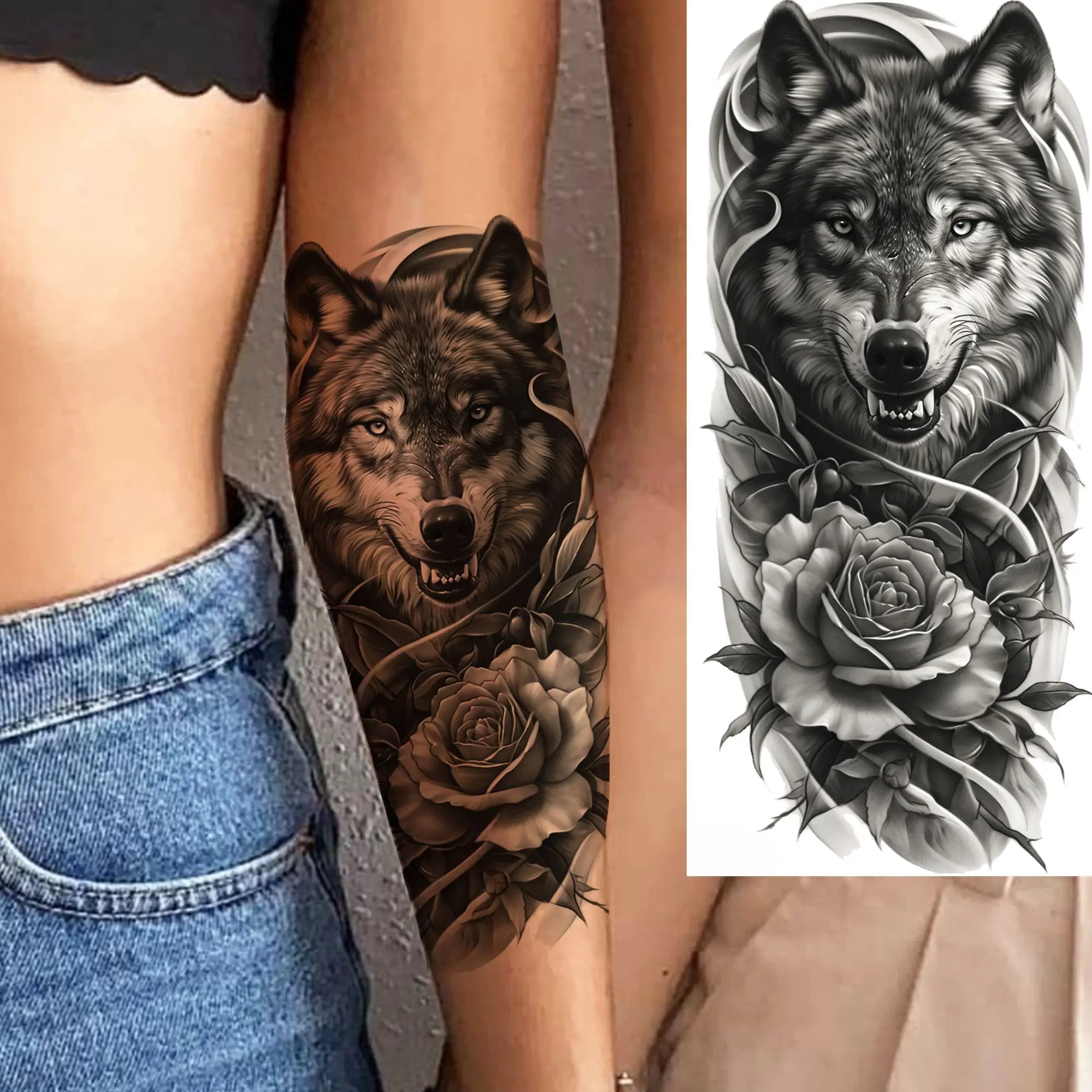 Lion Tiger Wolf Skull Dragon Temporary Tattoo – Realistic 3D Fake Tattoo Sticker (1 Sheet)