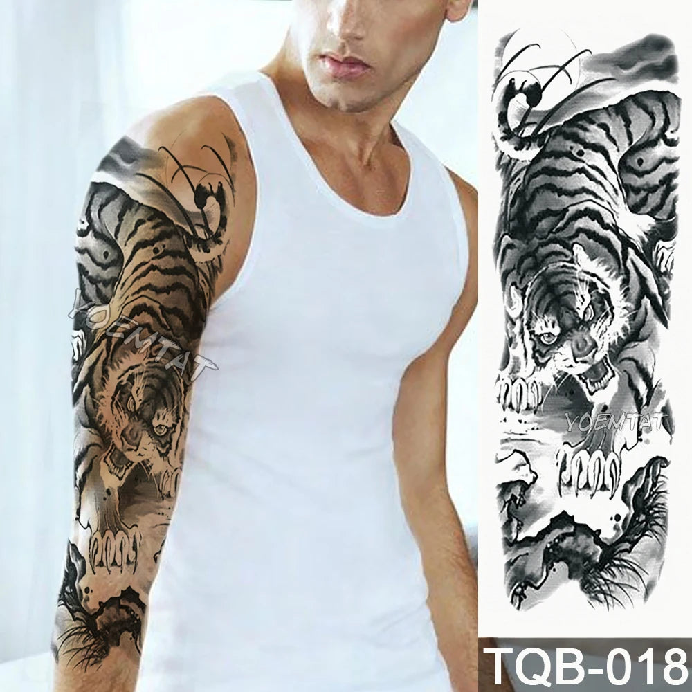 Inkly FullSleeveX – Skull Clock Tiger Wolf Arm Tattoo Set (40+ Designs)