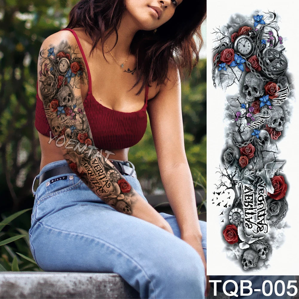 Inkly FullSleeveX – Skull Clock Tiger Wolf Arm Tattoo Set (40+ Designs)