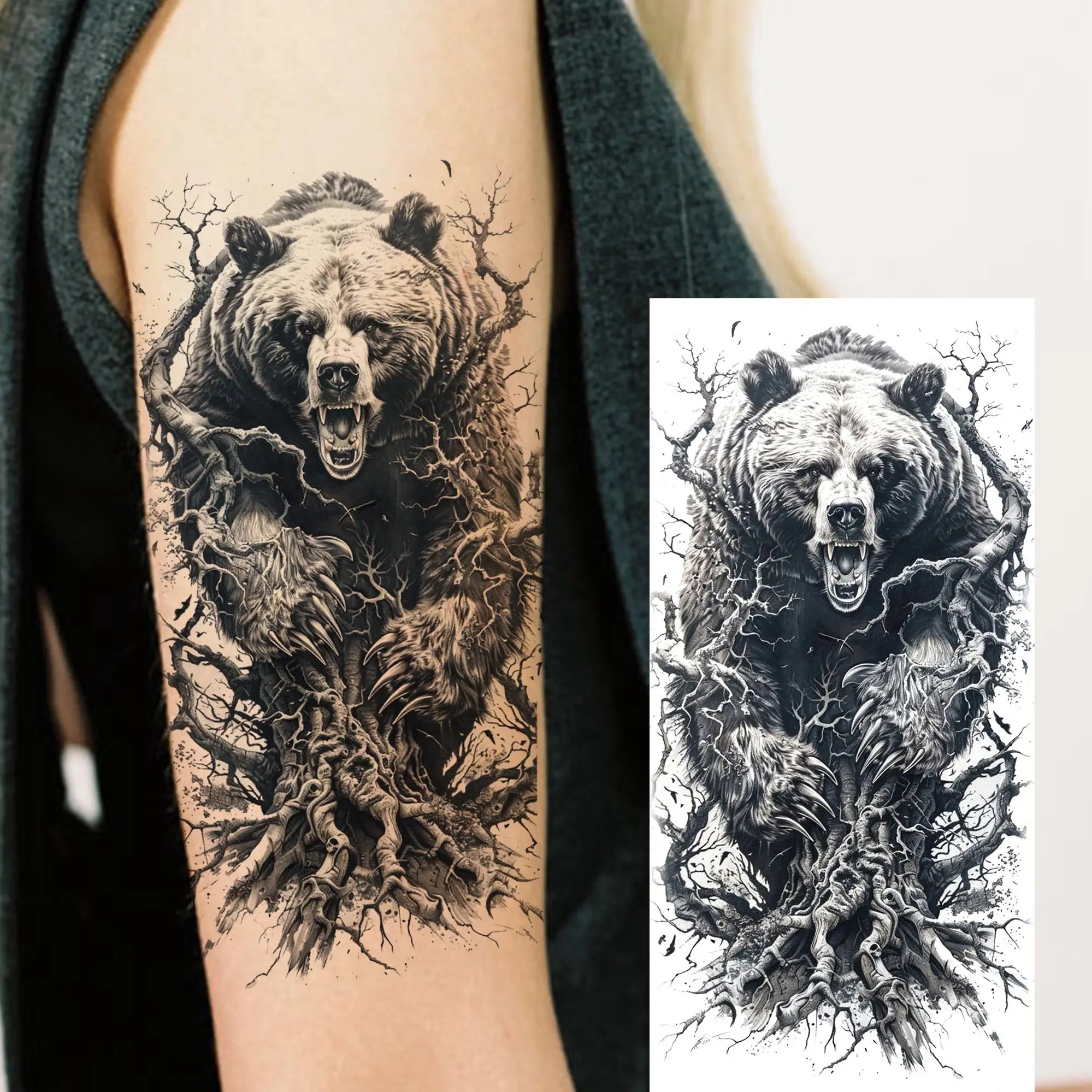 1 Sheet Realistic Beast Tattoo Stickers – Bear, Tiger, Wolf, Owl Waterproof Temporary Sleeve Tattoo for Arm and Leg
