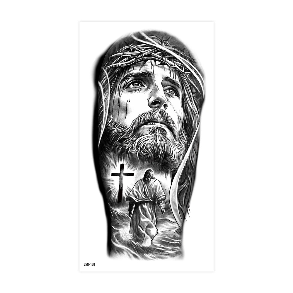 2pcs Black Lion Tiger Wolf Temporary Tattoo Stickers – Waterproof Fake Animal Sleeve Tattoos